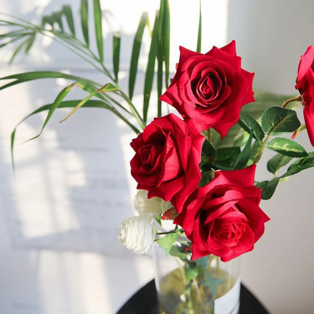 20x Artificial Red Flowers Bulk Realistic Silk Faux Rose for Wedding Decoration