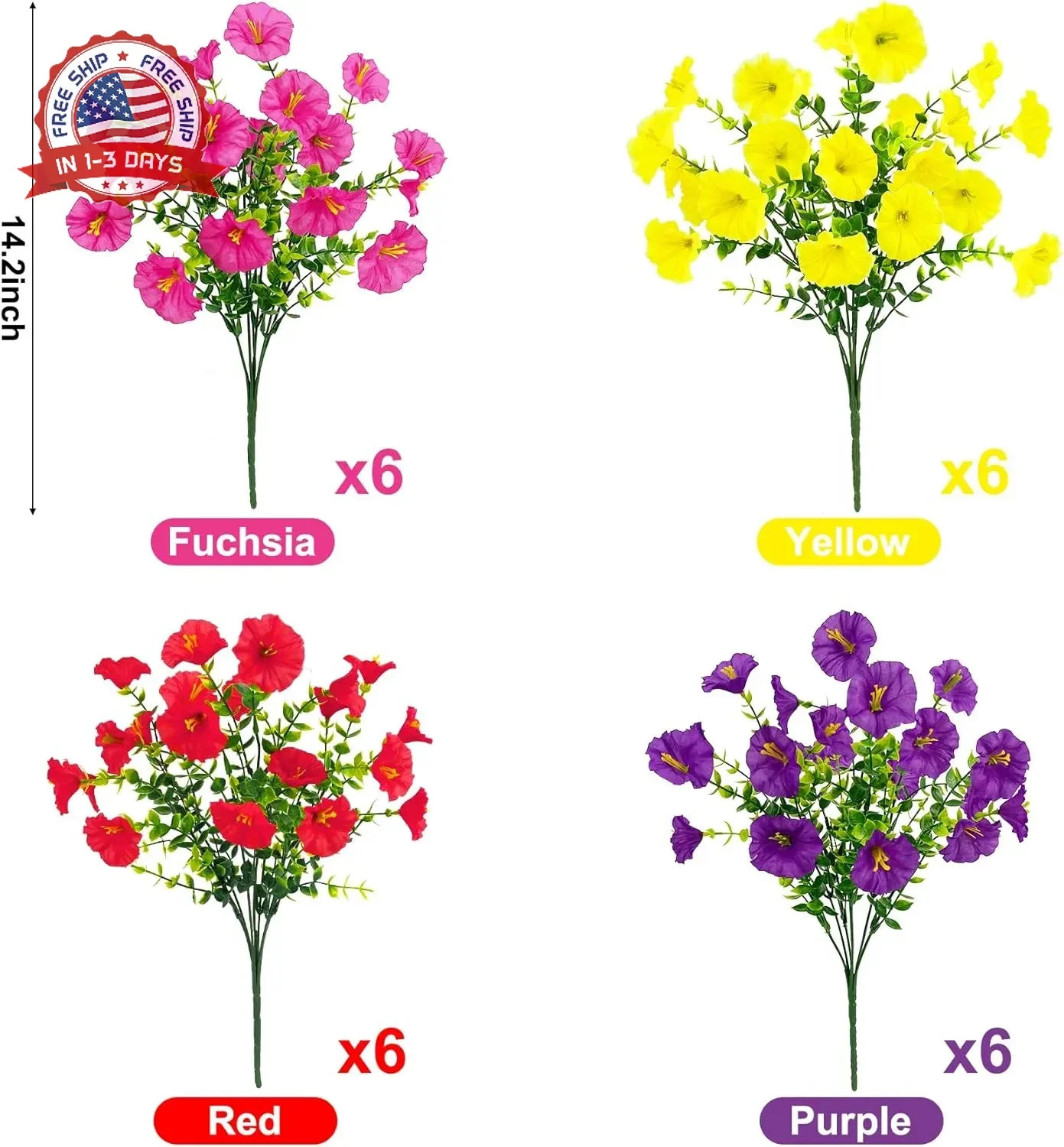 Ouddy Decor 24 Bundles Artificial Flowers for Outdoors Decoration Fake Silk Morn