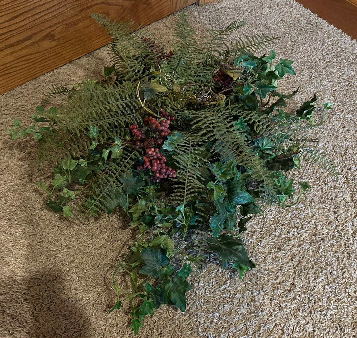 21” Artificial Faux Fern Bush Plant Green with Red Berries and Leaf Variety