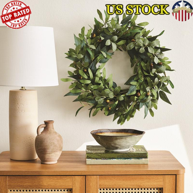 18 in Artificial Olive Leaves Wreath Indoor Decorative Greenery Home Decor New