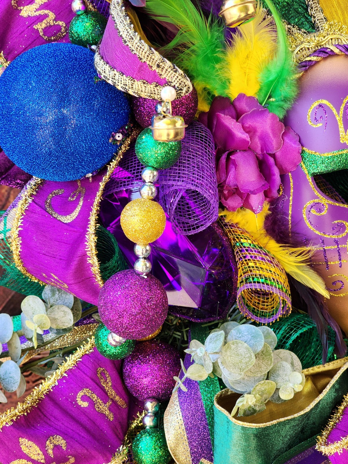 Mardi Gras Wreath, Front Door Wreath, Mardi Gras Mask Wreath, Handmade Wreath