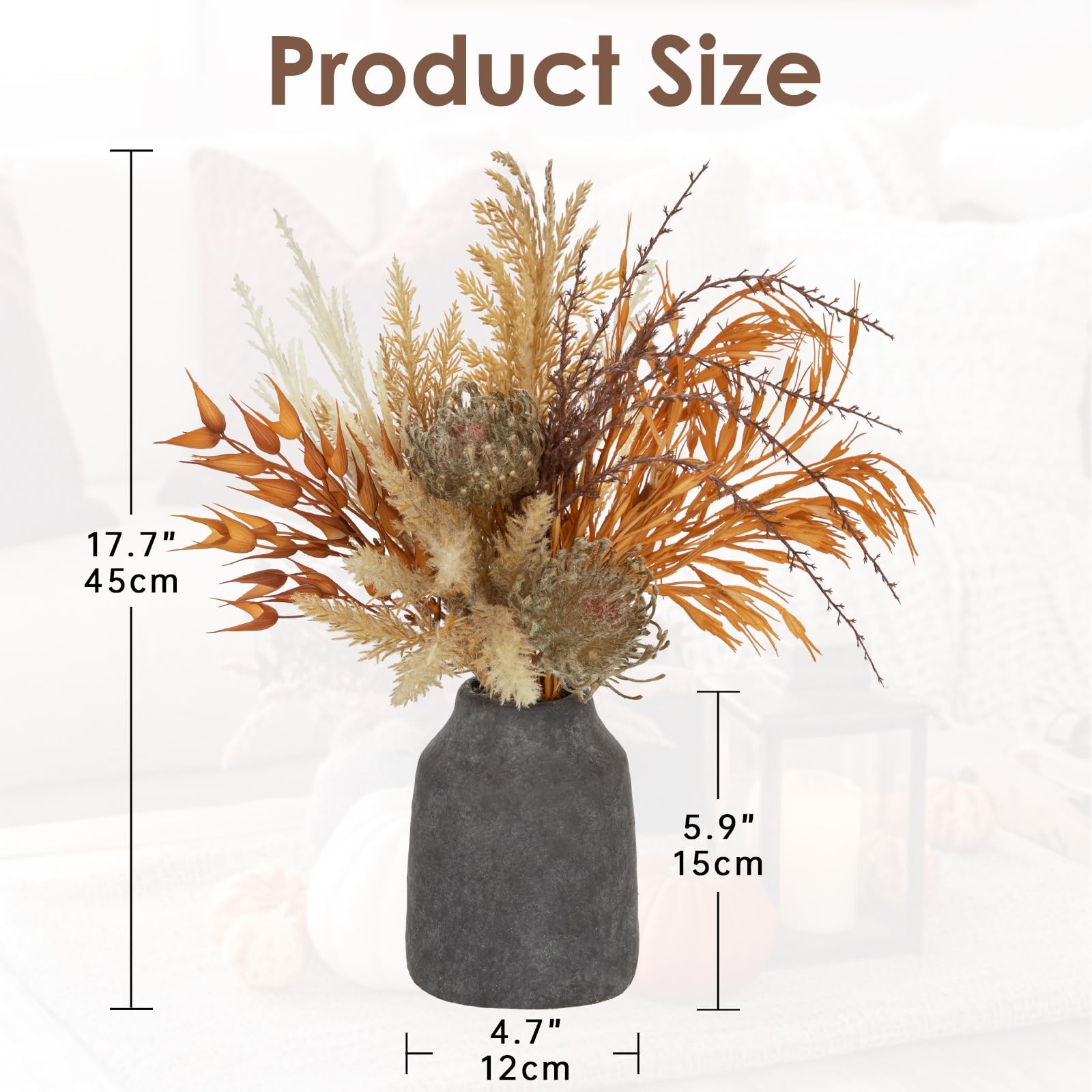 Faux Fall Pampas Grass Decor with Vase, Artificial Pampas Grass Flowers Bouqu…