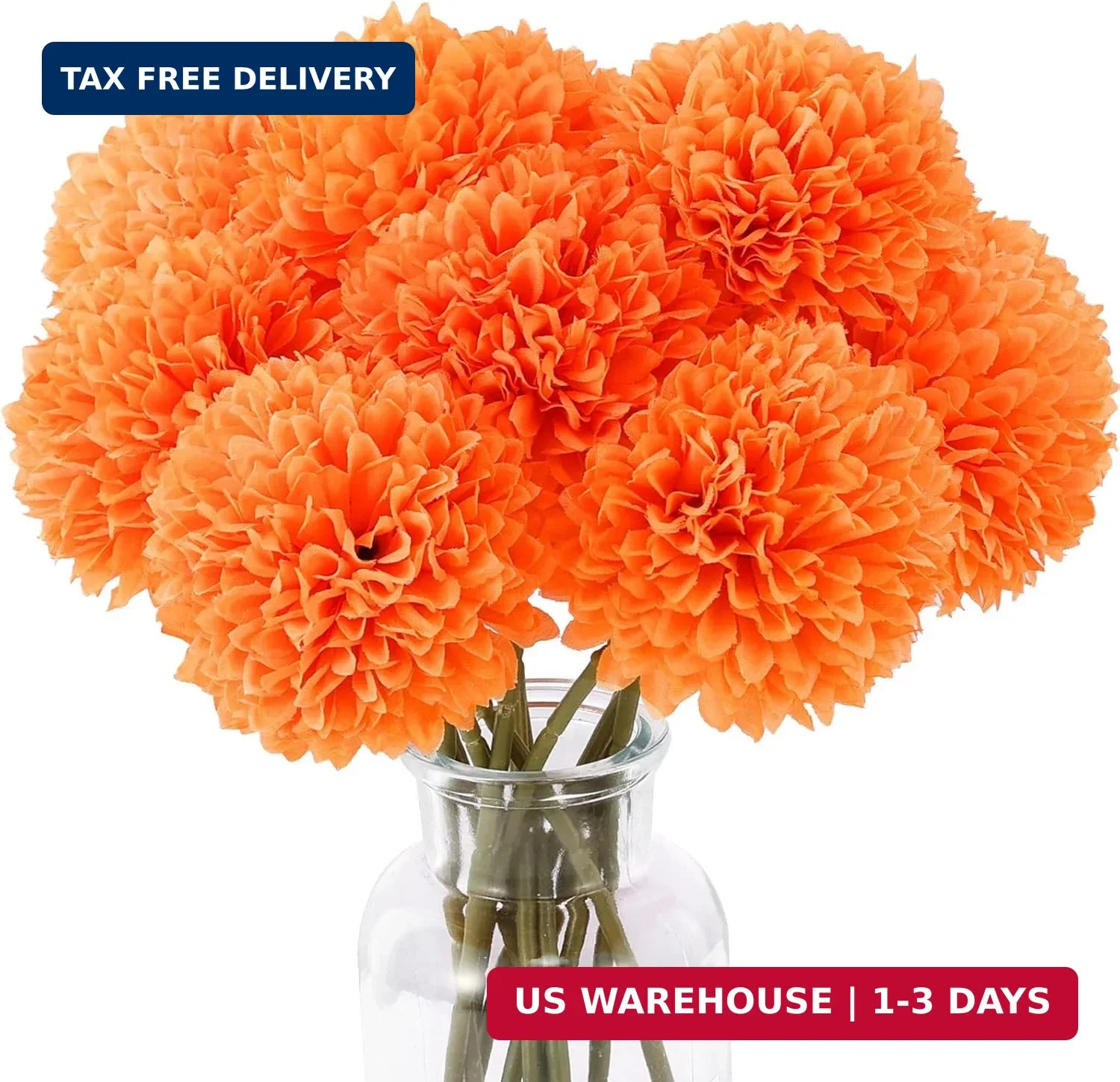 Rowfad 12 Pcs Artificial Chrysanthemums Fall Flowers Silk Orange Marigolds Flowe