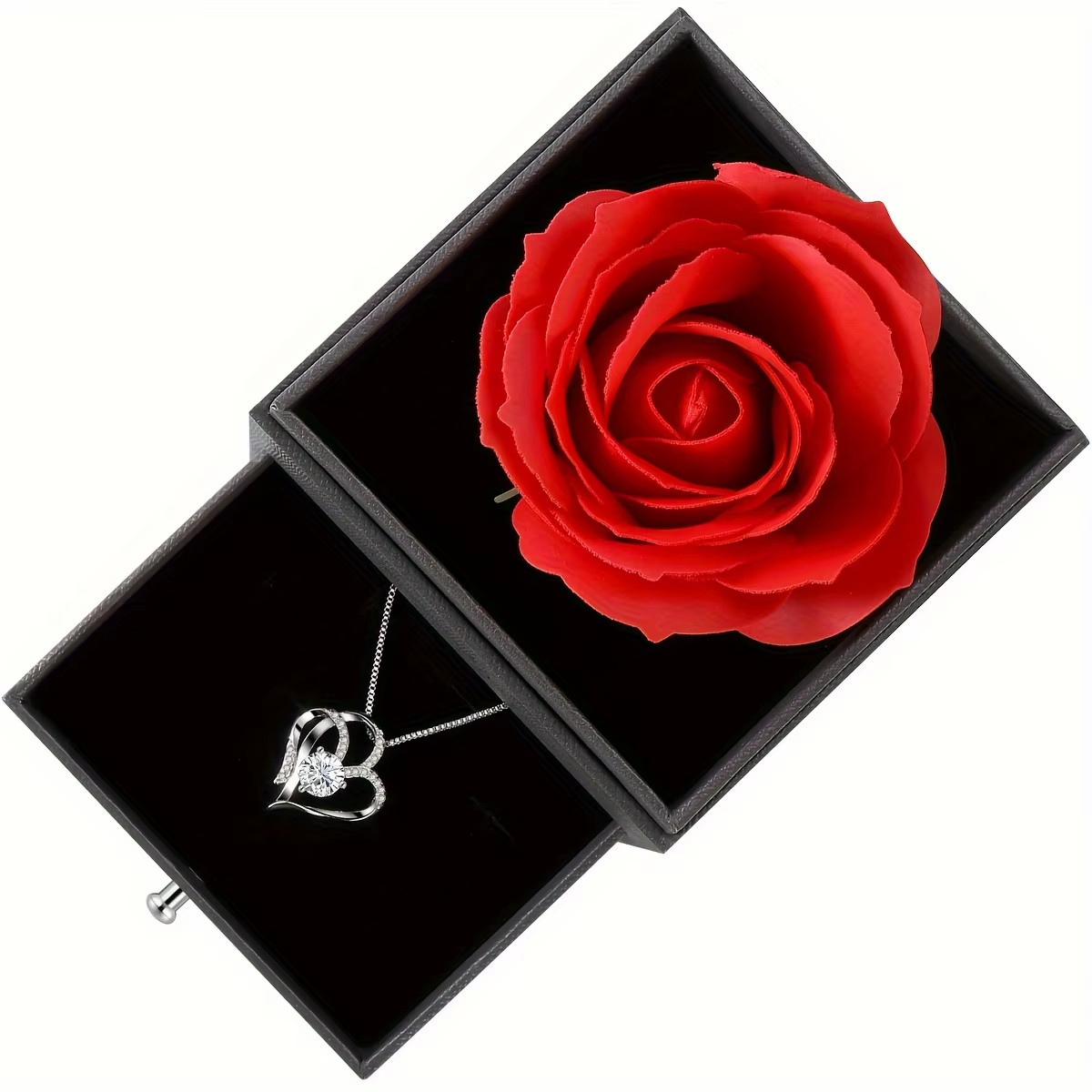 Rose Flower Gift Box with Heart Necklace | Romantic Jewelry Gift for Women