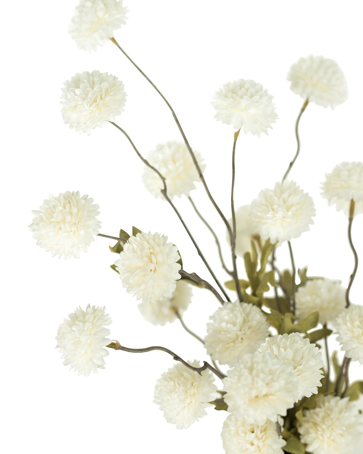 6 PCS Artificial Flowers Faux Silk Pompon Mum Kiku White Ivory Bouquets Vase