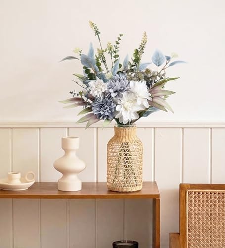 Artificial Flowers Bouquet, Silk Flowers Blue Fake Blue and White/No Vase