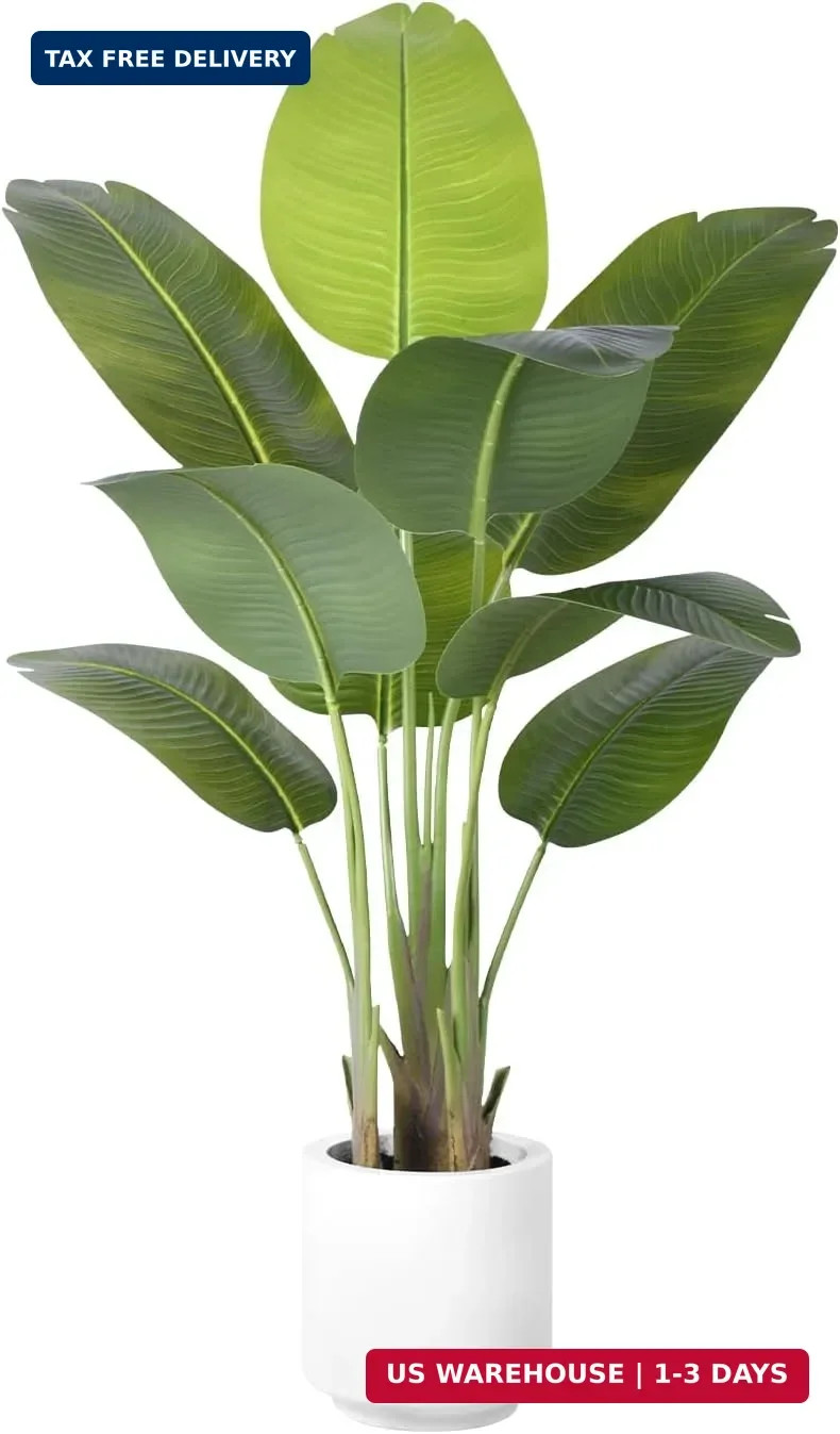 Artificial Bird of Paradise Plant 4Ft Tall Fake Tropical Palm Tree Large Fake Pl