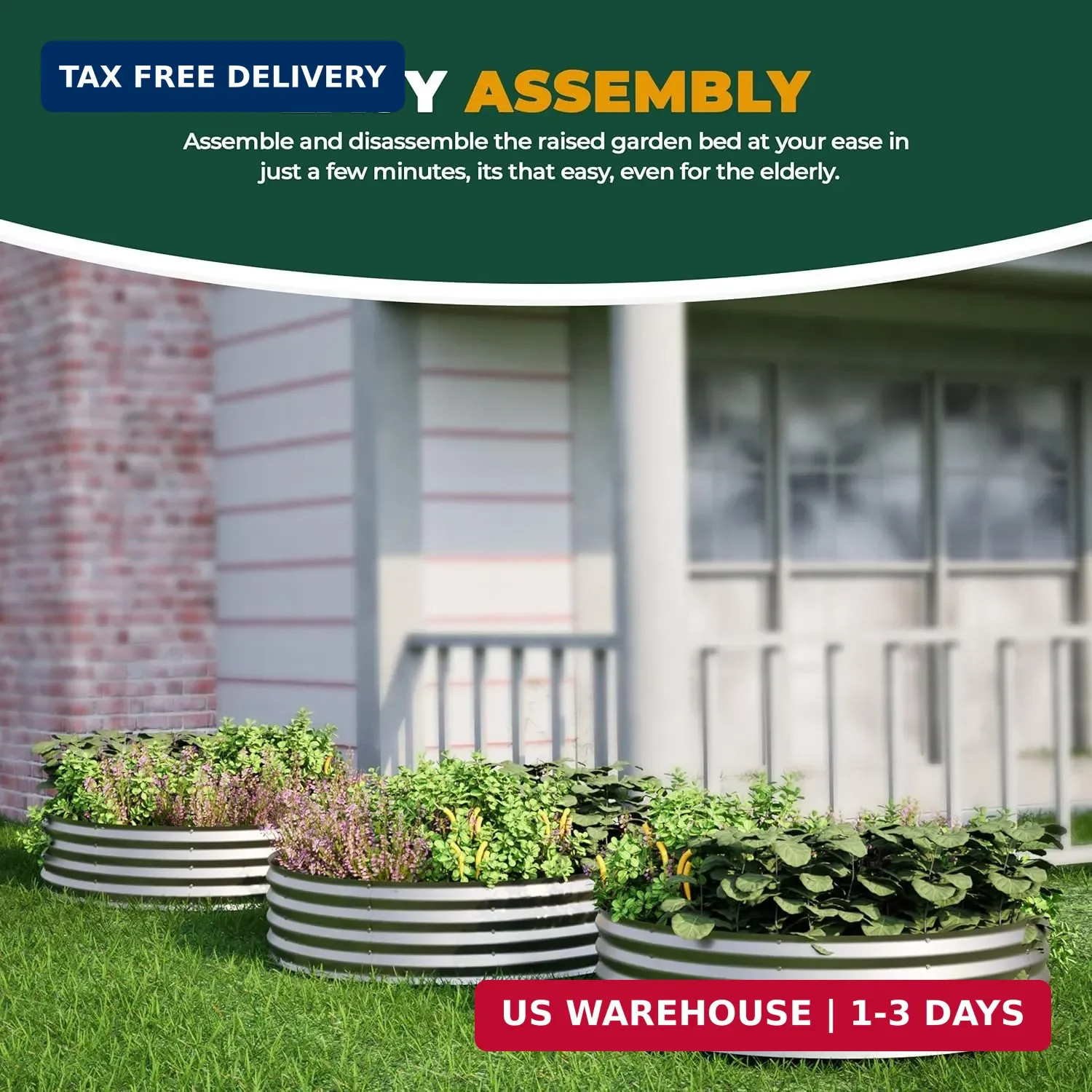 Utopia Home Galvanized Raised Garden Bed Kit 2x2x1 Ft, Planter Box Round Raised