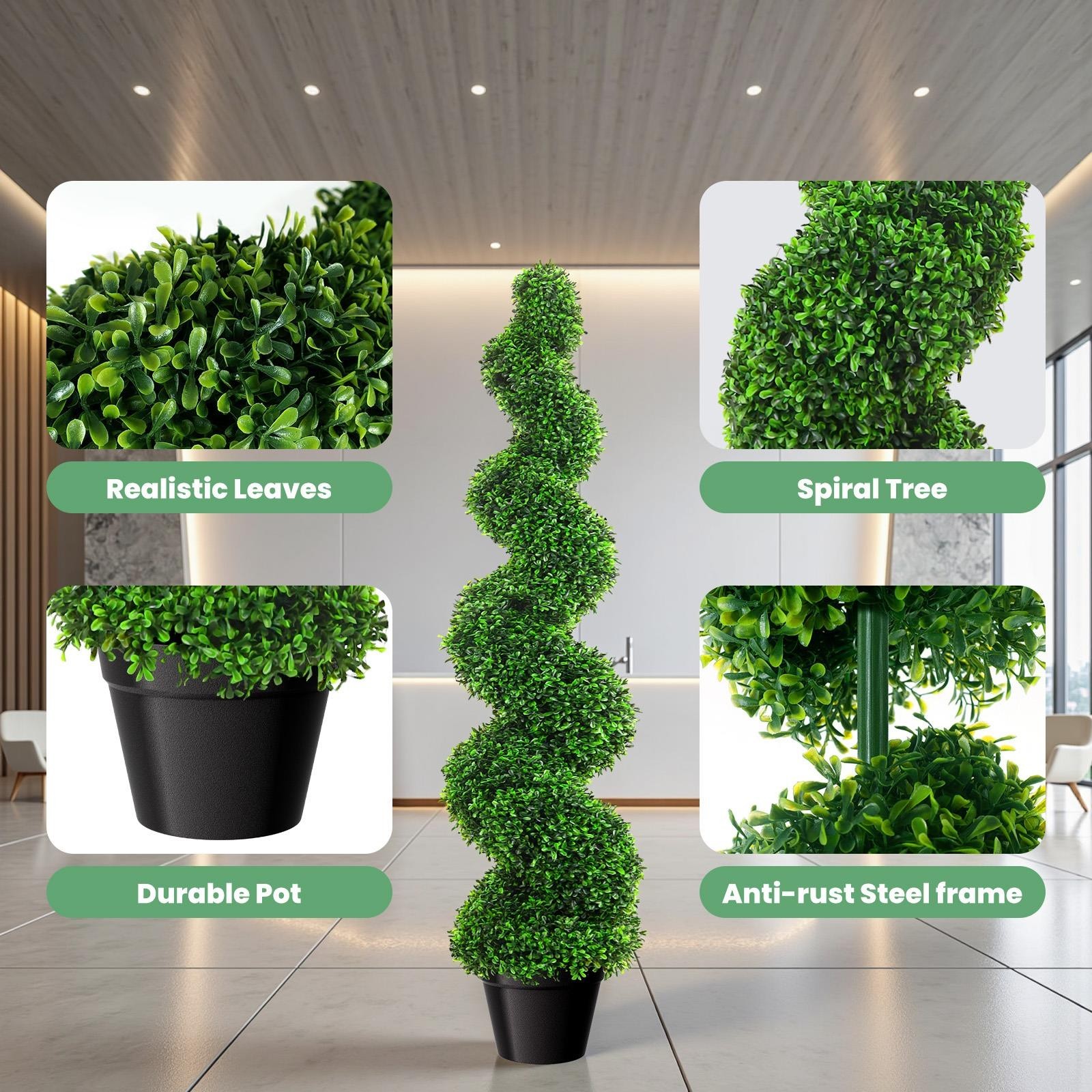 2PCS 3FT Topiary Trees Artificial UV Resistant Artificial Spiral Trees for Decor