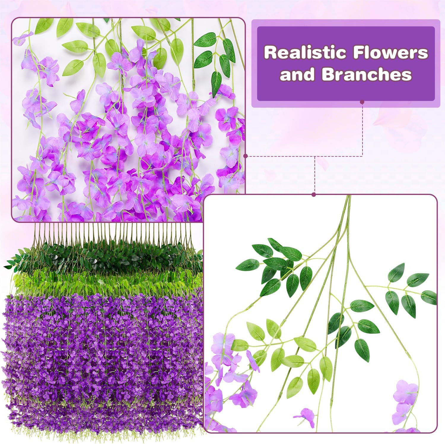 150 Pack Wisteria Hanging Flowers,Fake Hanging Flowers,Wisteria Artificiales Gar