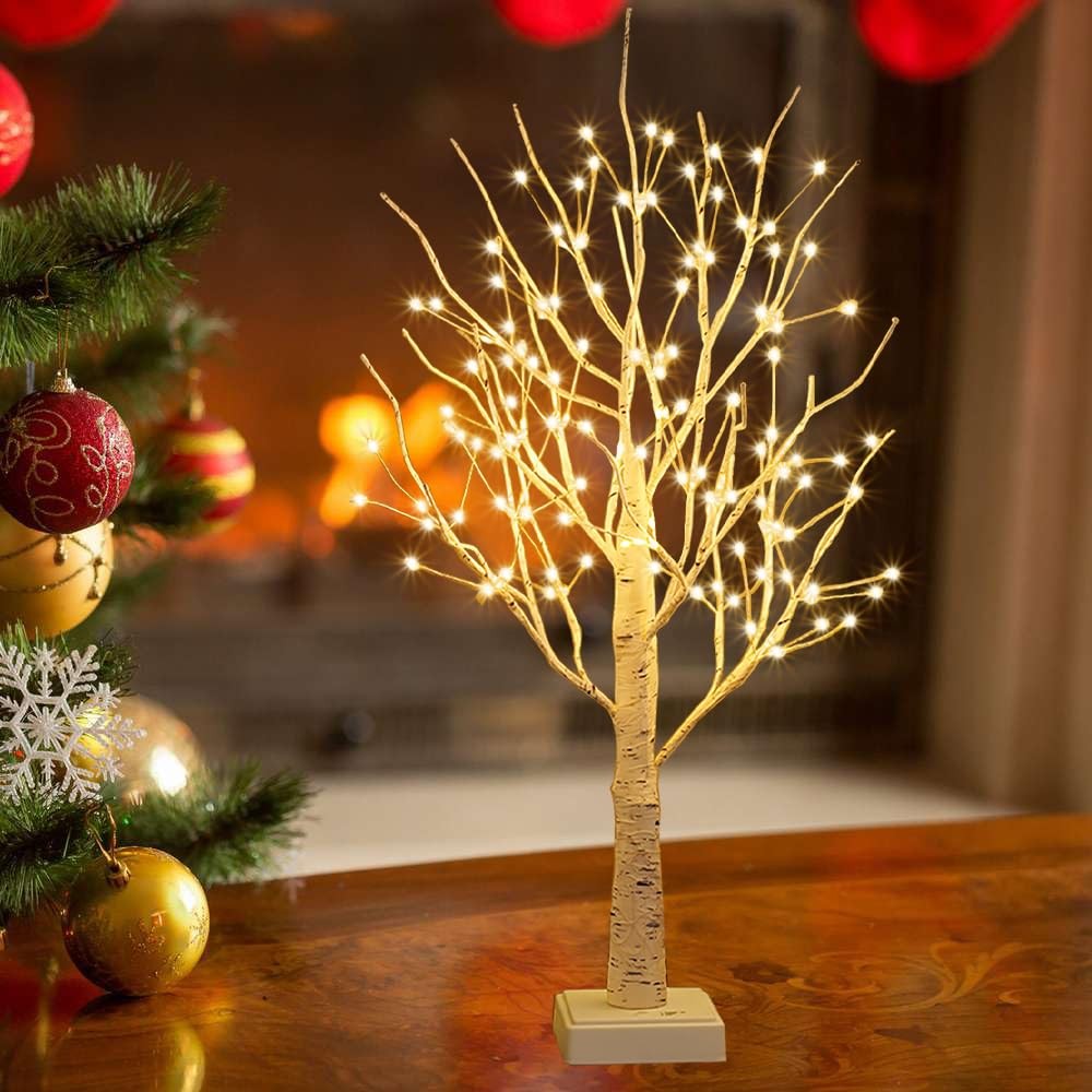2ft Lighted Birch Tree with 144 Warm White LEDs – Small White Christmas Tree …