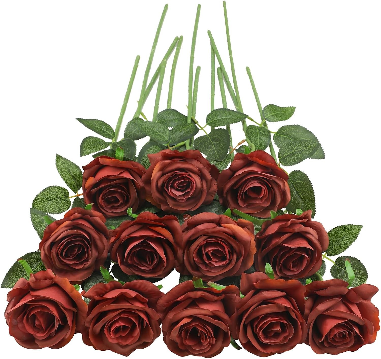 12 Pcs White Roses Long Stem, Artificial Silk Bouquet Wedding DIY