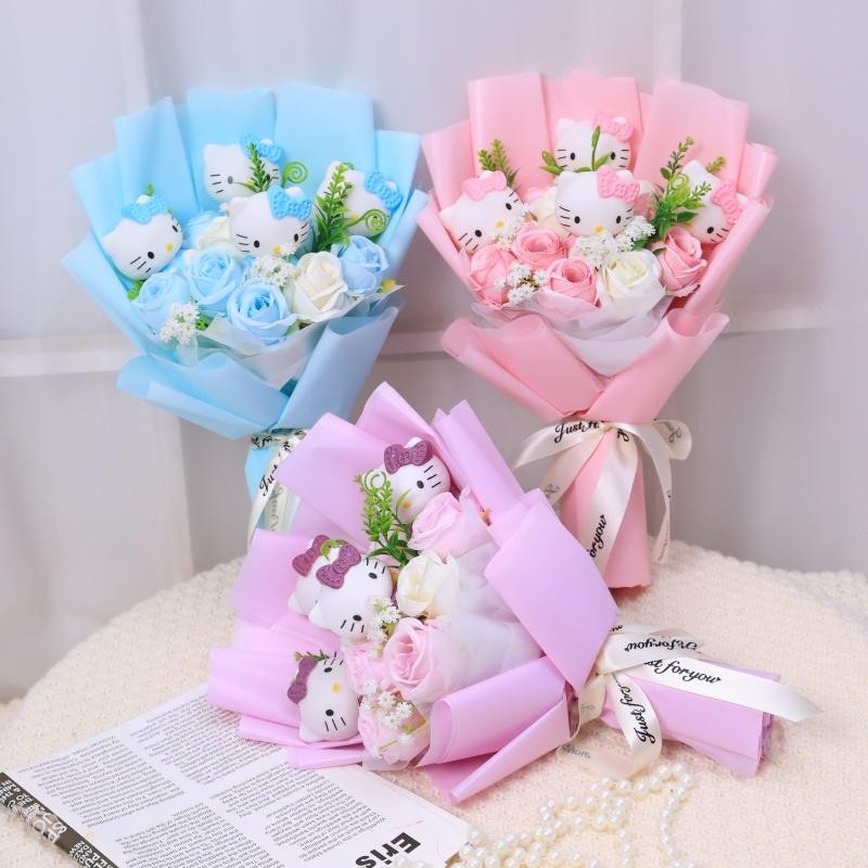 Cat Dolls with Artificial Flowers Creative Bouquet Christmas Valentine Birthday