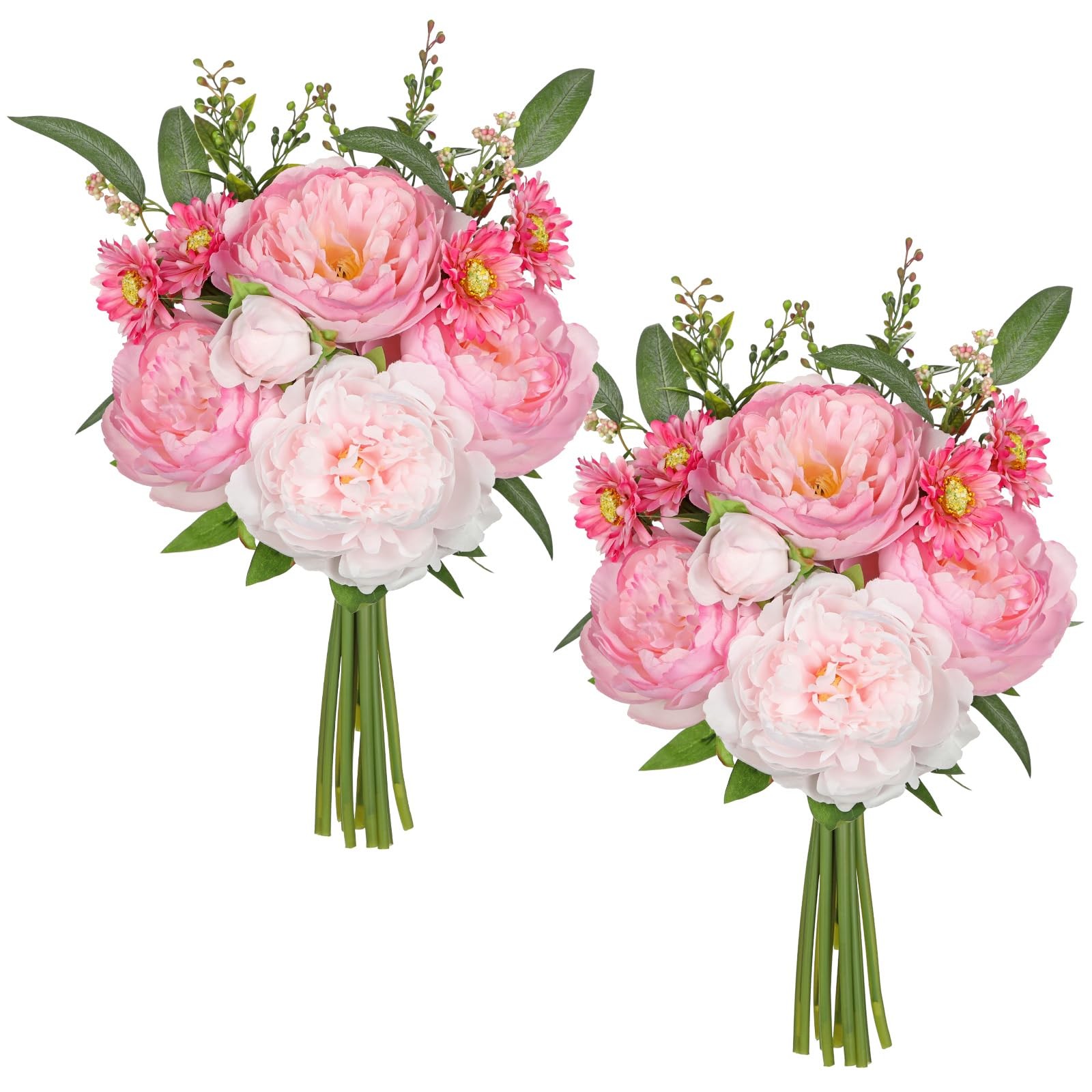 Artificial Peony Flower Stems 2 Pack (20PCS) Hot Pink Faux Peonies & Daisies …