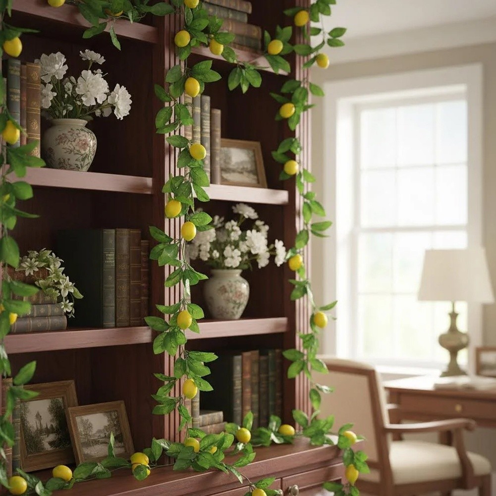 Artificial Lemon Vine Garland with Rose Leaves 90.55in 230cm for Table Draping