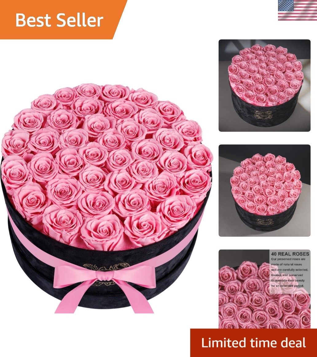 Charming 40-Piece Preserved Roses Gift in Suede Box: Lasting Elegance for Her