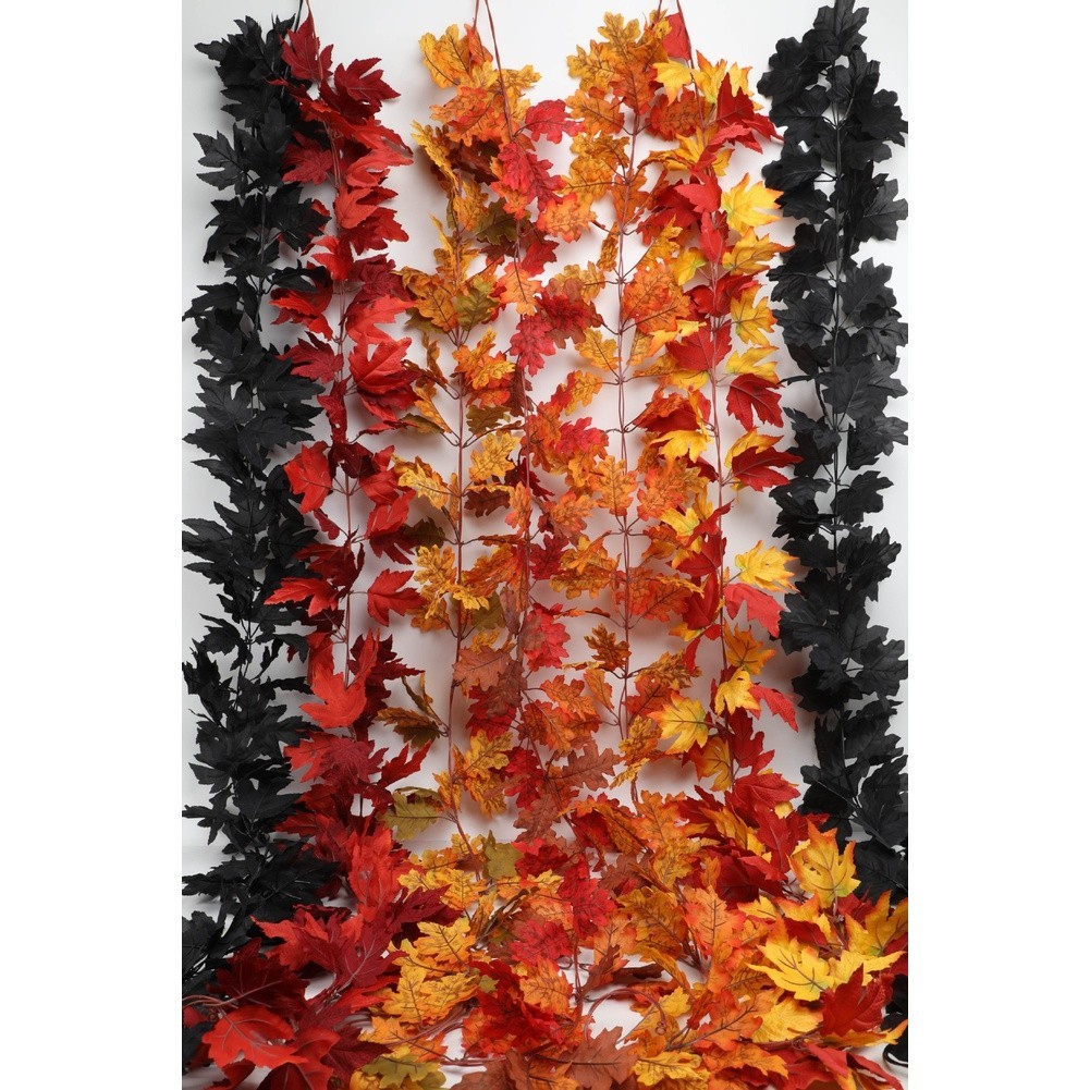 Wall Hanging Vine Decor with Faux Maple Leaves in Red Autumn Colors for Use
