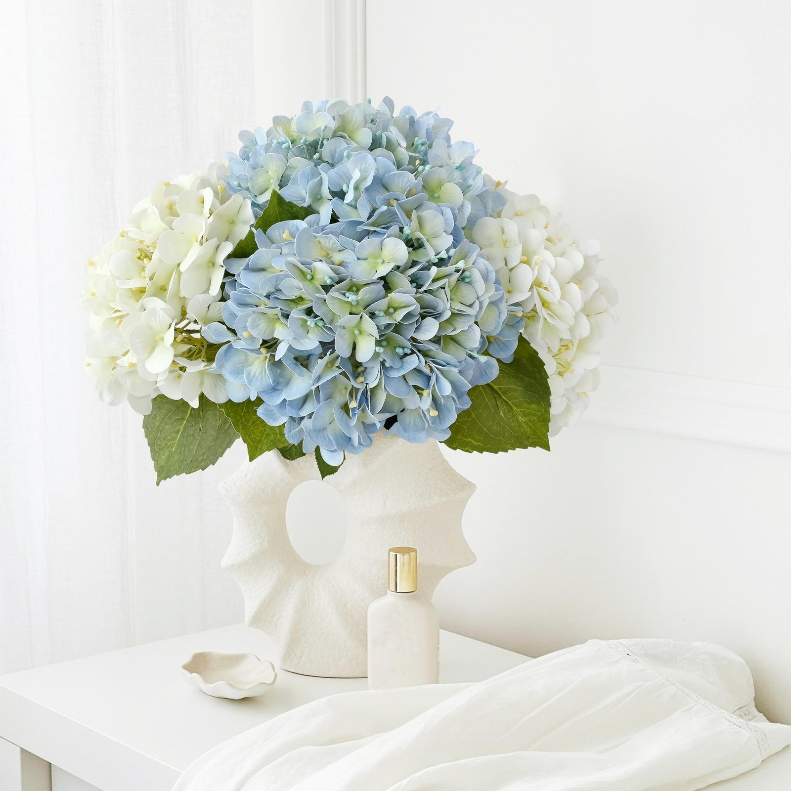 4 Pcs 20” Real Touch Hydrangeas 2 White 2 Light Blue Artificial Hydrangeas F…