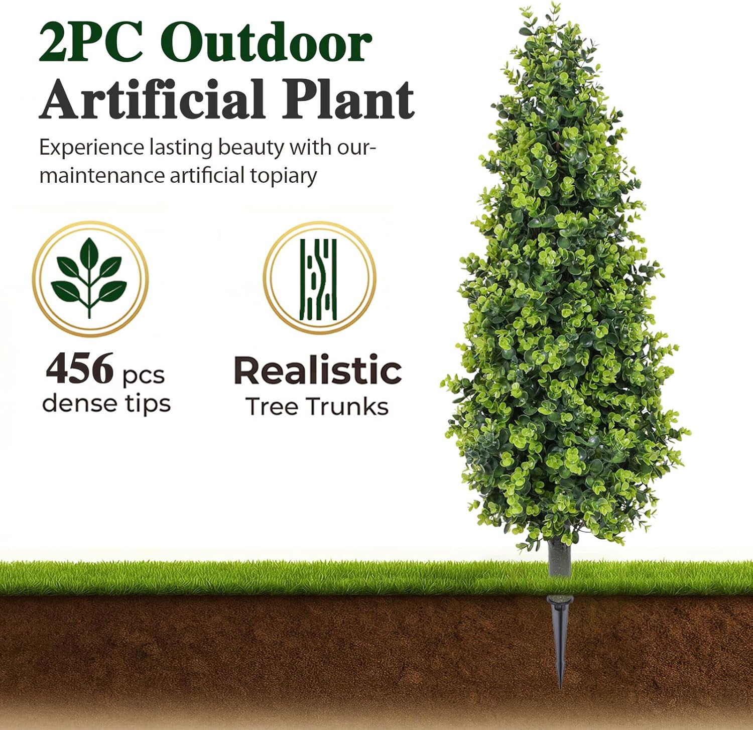 Set of 2 – 3Ft Realistic Artificial Topiary Trees for Indoor/Outdoor Decor