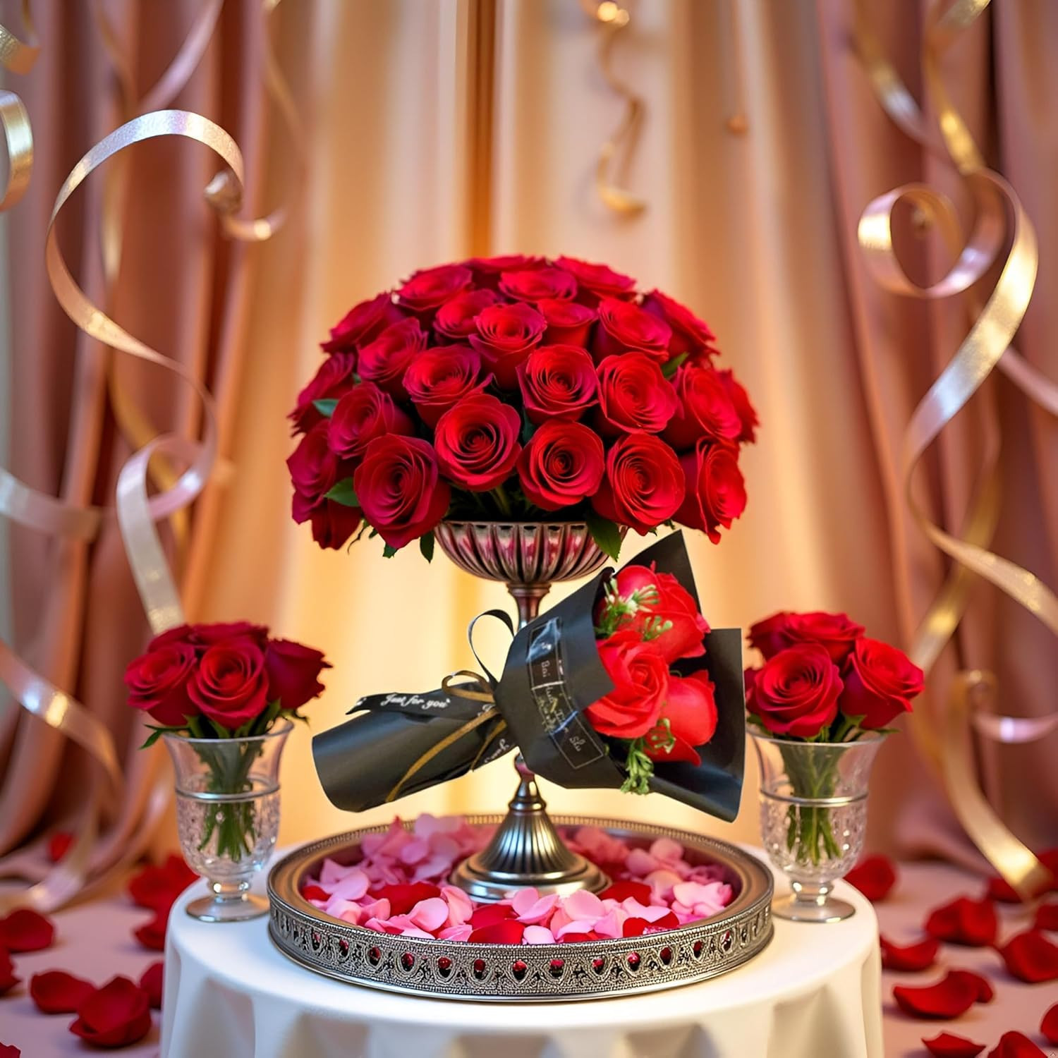 3 Heads Artificial Rose Bouquet Soap Flower Petals Valentine Day Gifts for Women