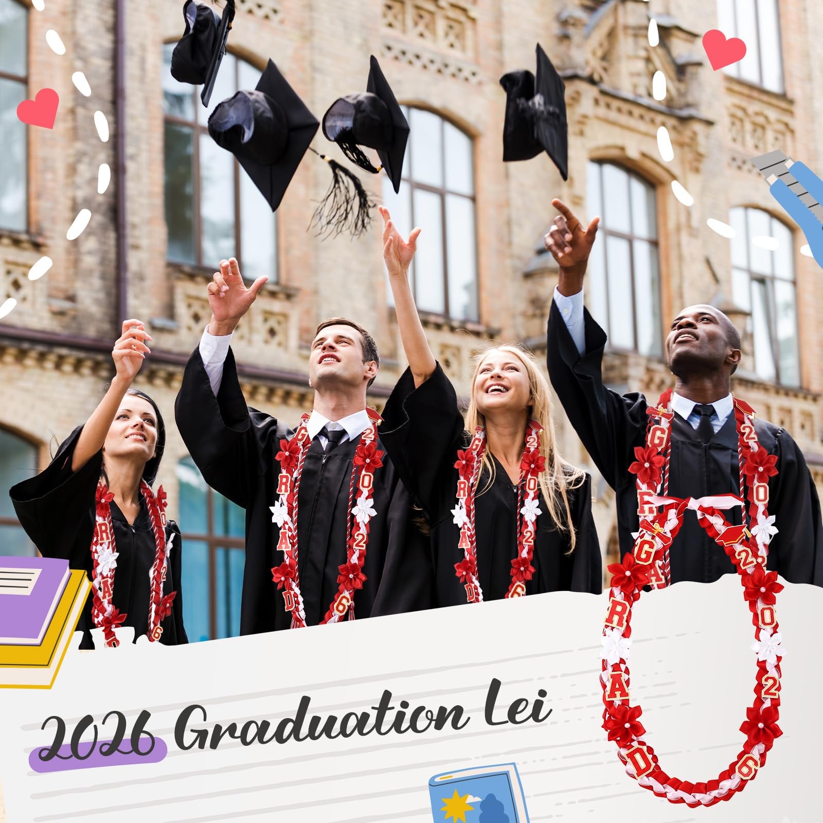 Graduation Ribbon Lei Class of 2026 Grad Lei Kit Graduation Double Braided Ne…