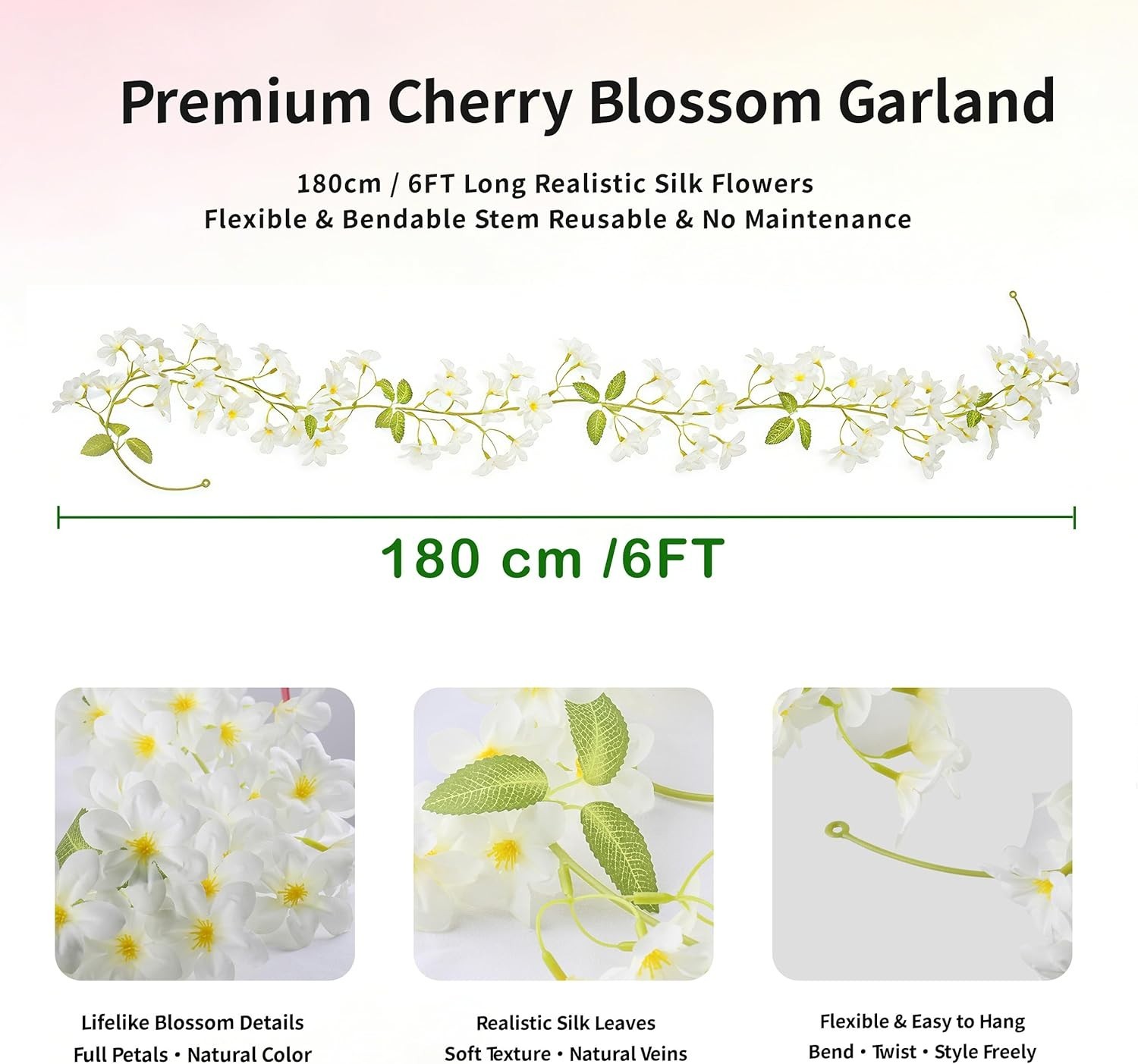 All-Season 6FT Artificial Silk Flower Garland Set – 2 Units for Indoor/Outdoor