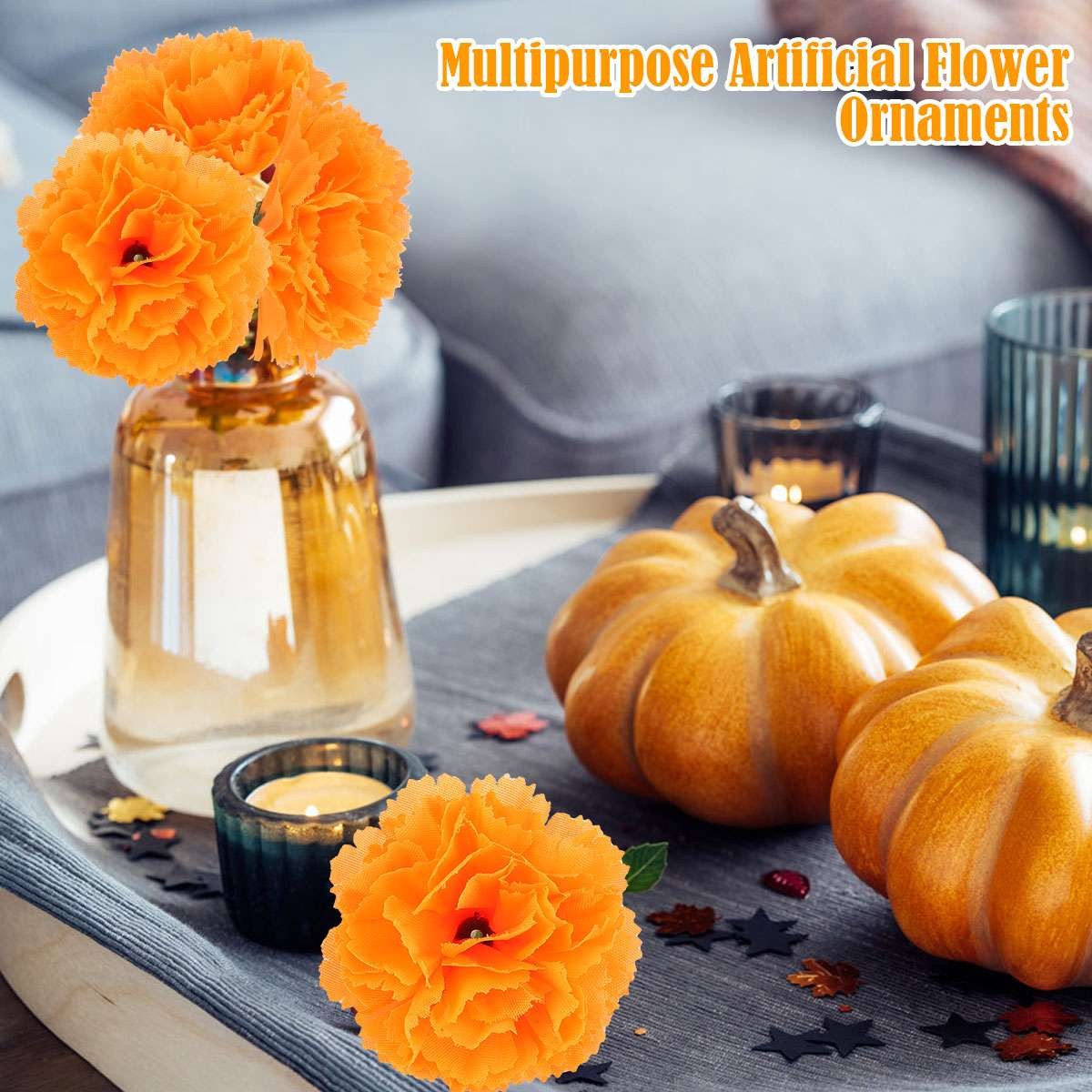 100 Pcs Artificial Marigold Flower, 2 Inch Silk Marigolds Bulk Decor, Orange