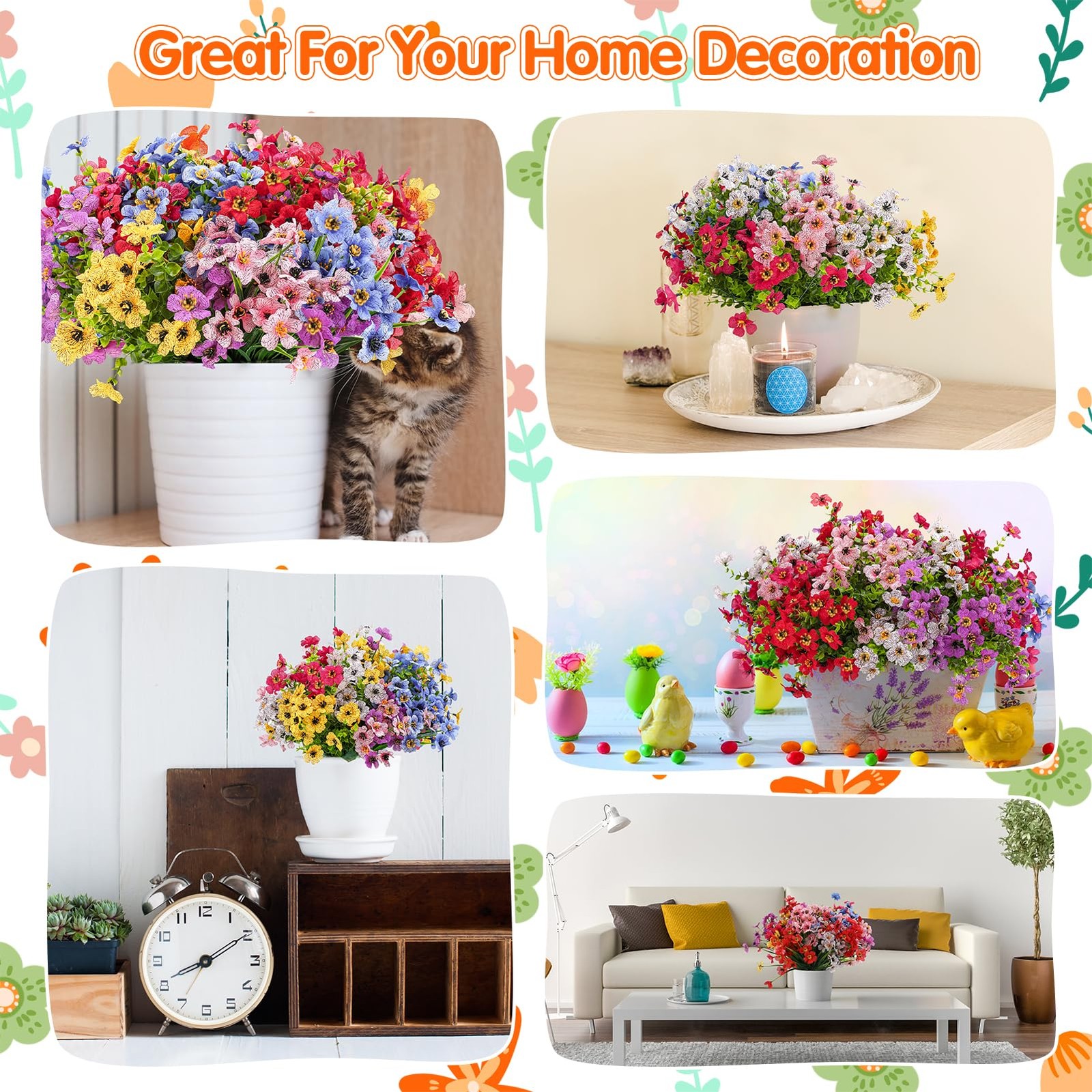 Ovveroche 56 Colorful Bundles Artificial Fake Plants Flowers for Outdoor Deco…