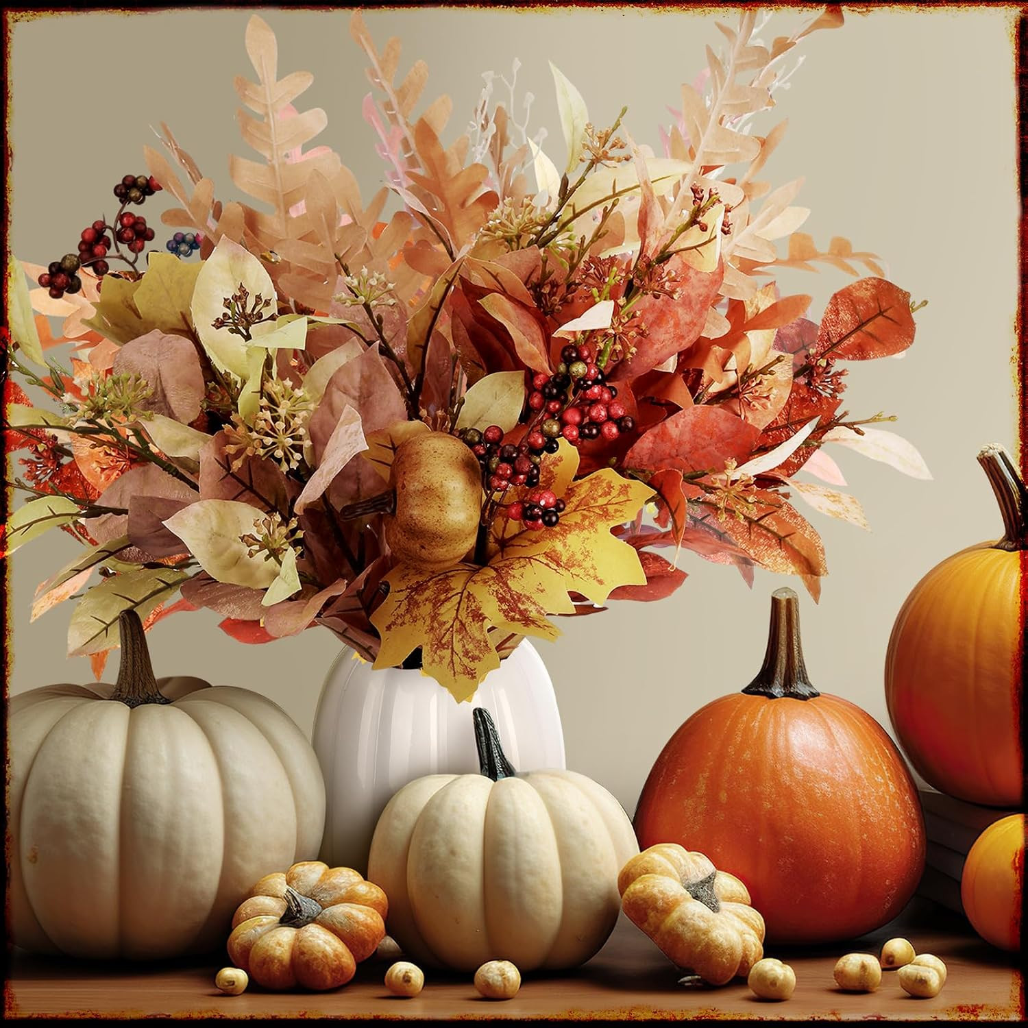 Beeveer 6.7 Inch Ceramic Pumpkin Vase Large Artificial Fake White Pumpkin Flower