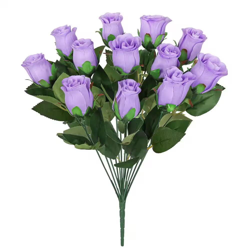 19.5 In. Lavender Artificial Rose Bud Flower Stem Bush Bouquet (Set of 2)