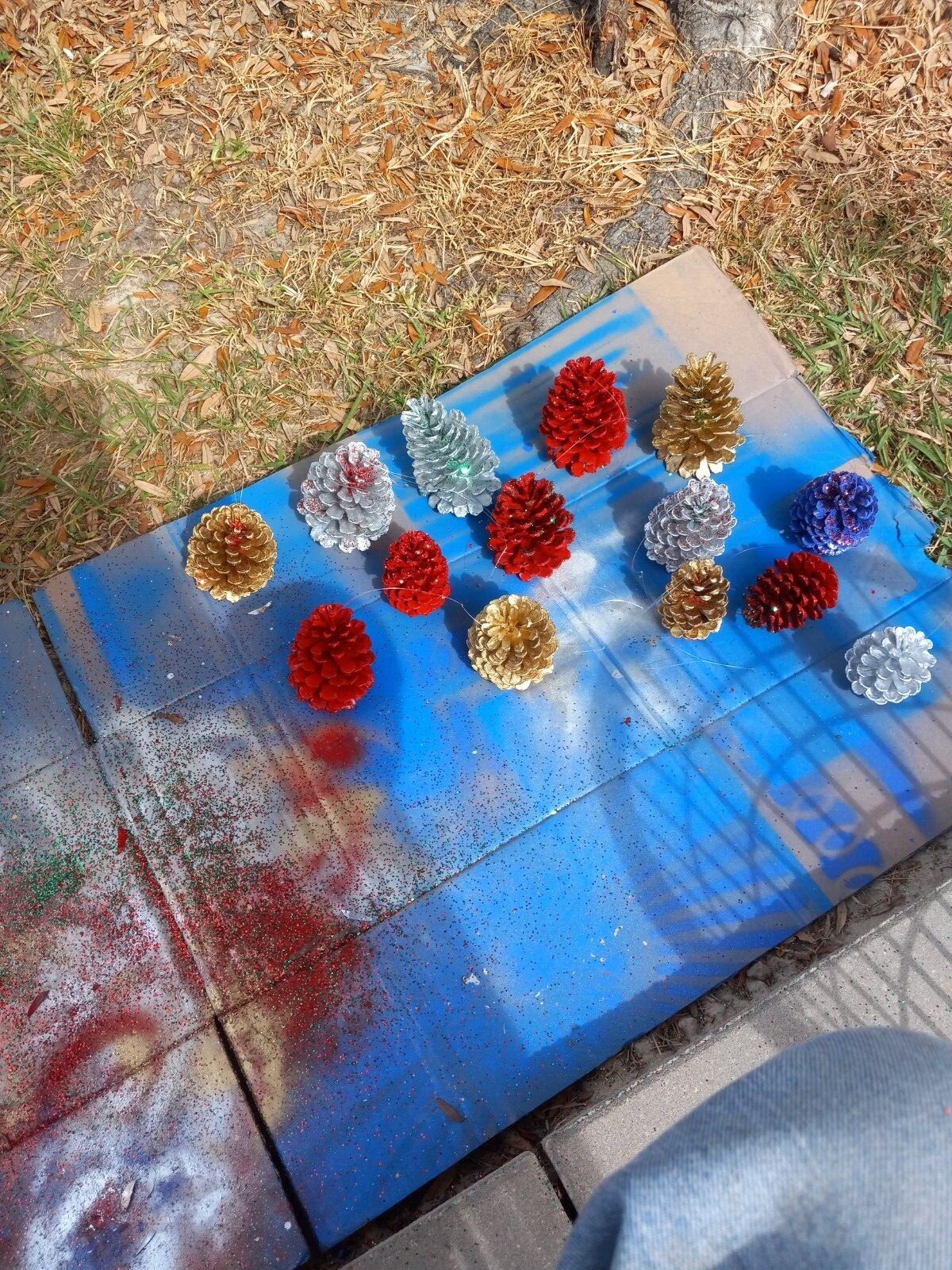 Hand painted pinecones,  various colors.  Set of 6 or 12. Fun holiday decor.