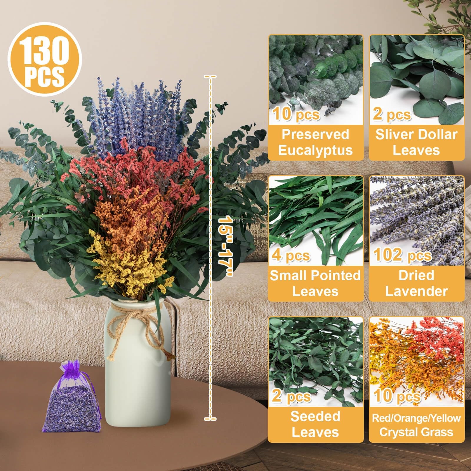 Dried Eucalyptus Lavender Bundles 130 Stems 17″ Natural Shower Decor