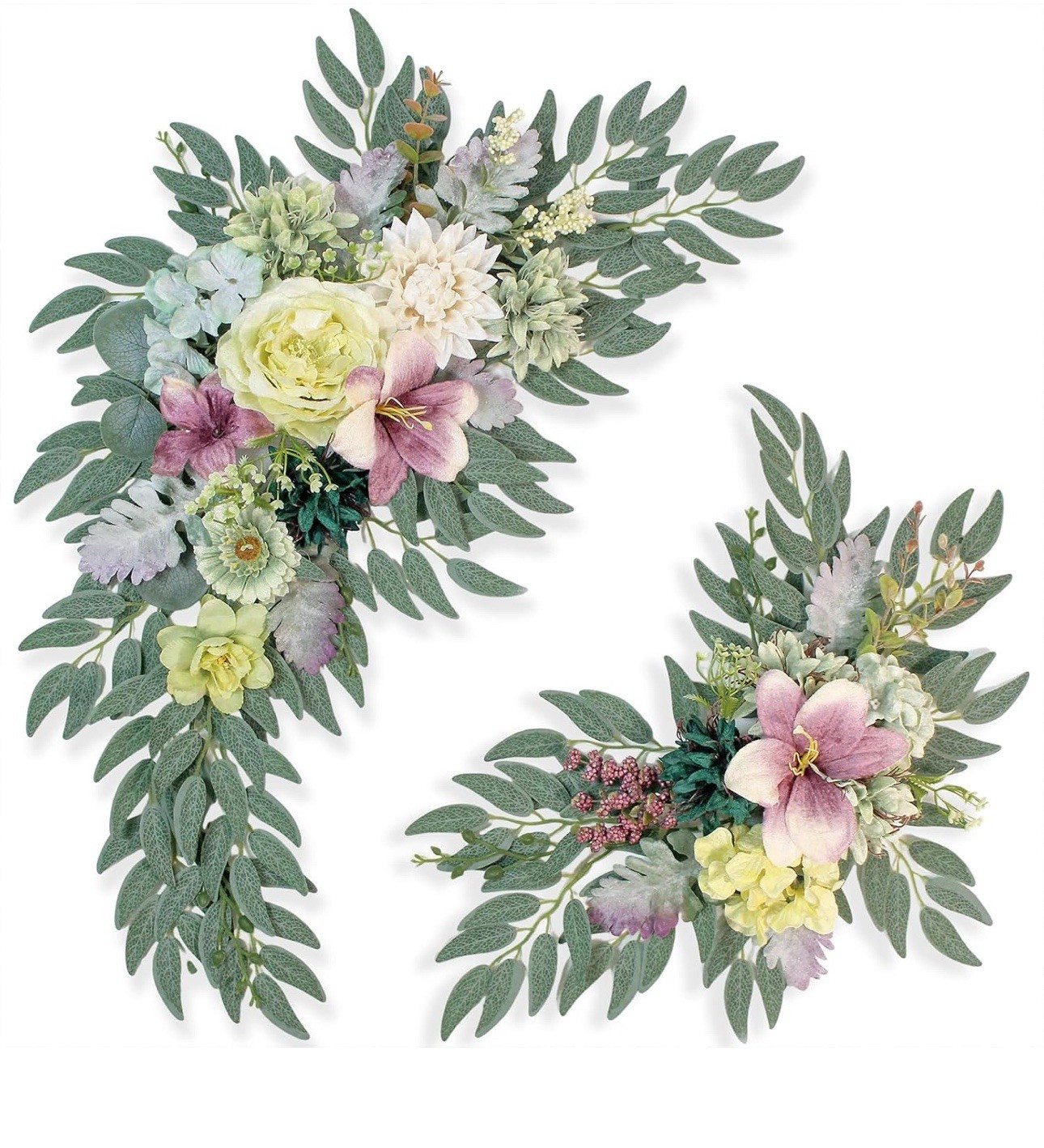 2Pc Wedding Arch Flowers White Ivory Peony Eucalyptus Floral Welcome Sign Decor