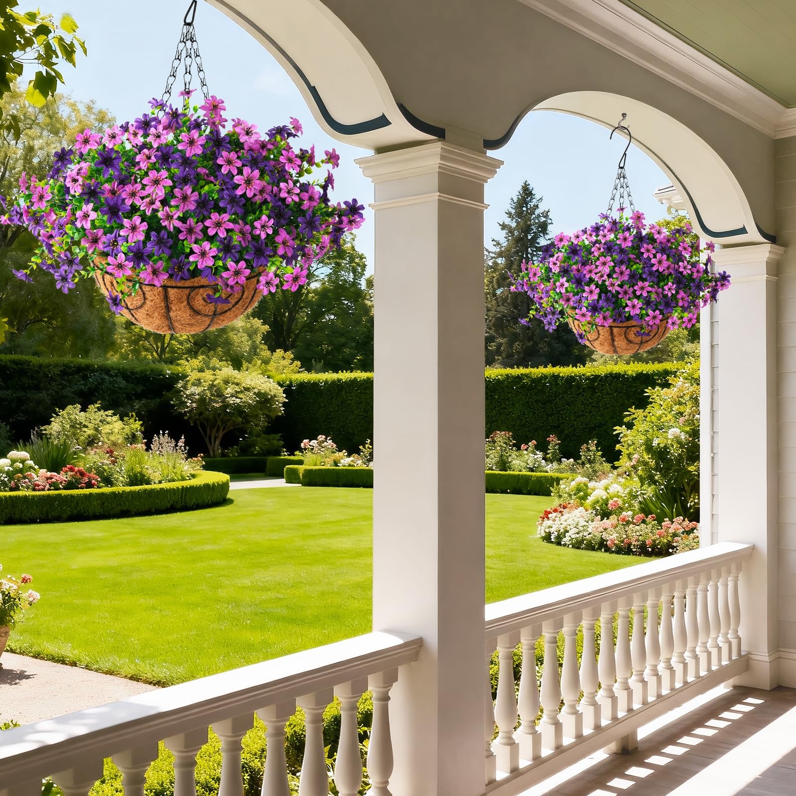 Artificial Flowers Fake Hanging Baskets for Outdoor Spring Summer Decoration,…
