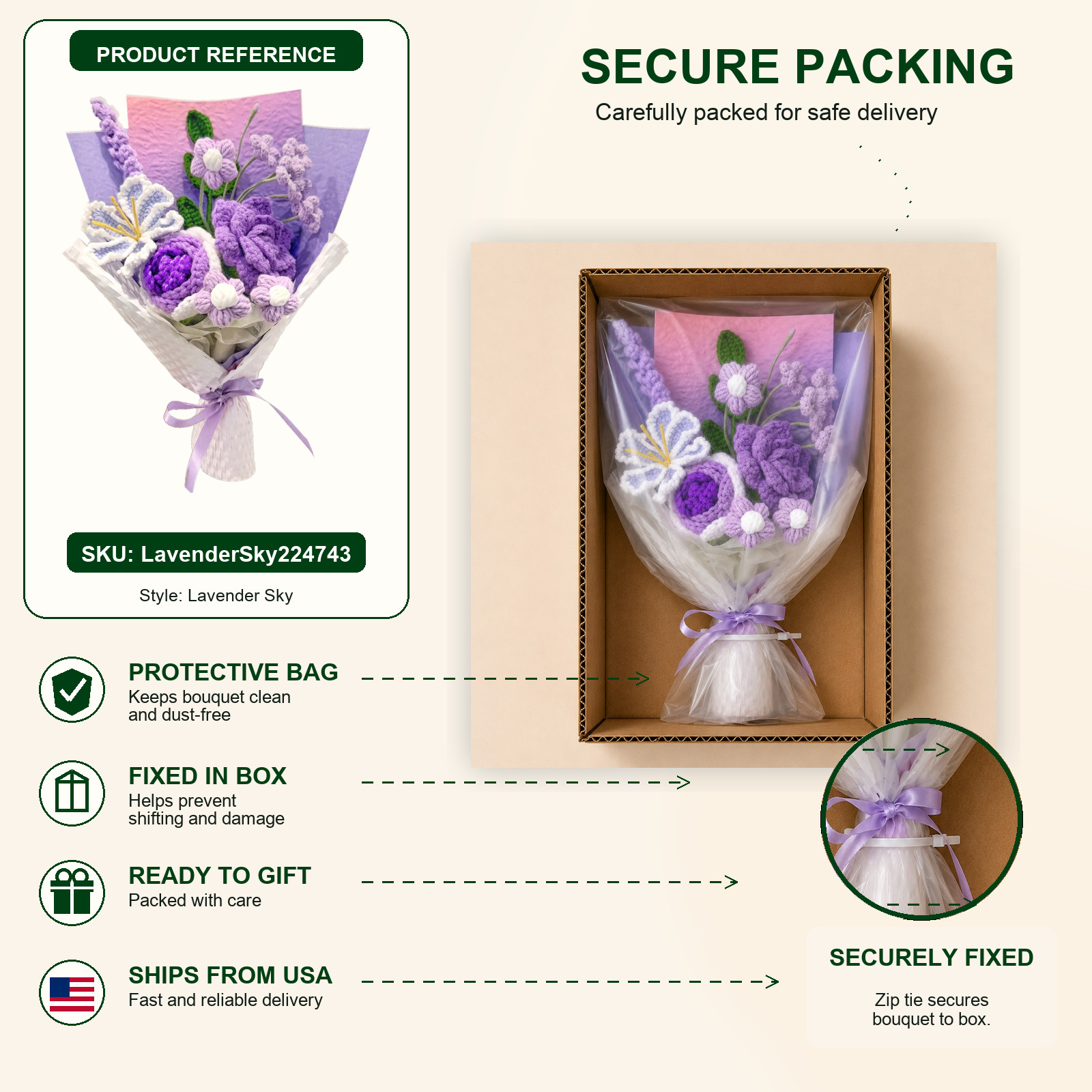 Lavender Purple Rose Lily Crochet Bouquet Birthday Gift for Her