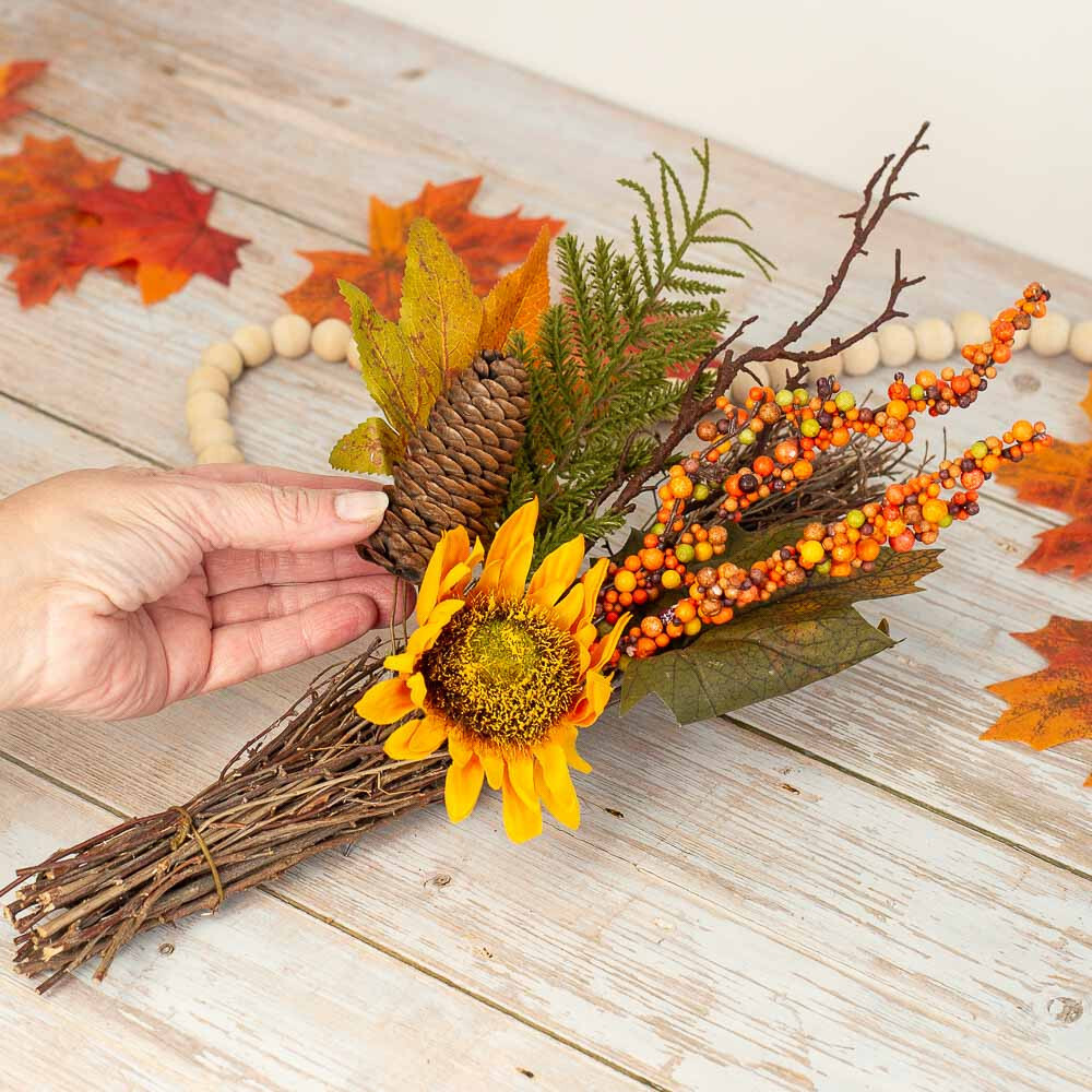 Set of 2 Fall Artificial Sunflower and Berry Twig 16″ Bundles