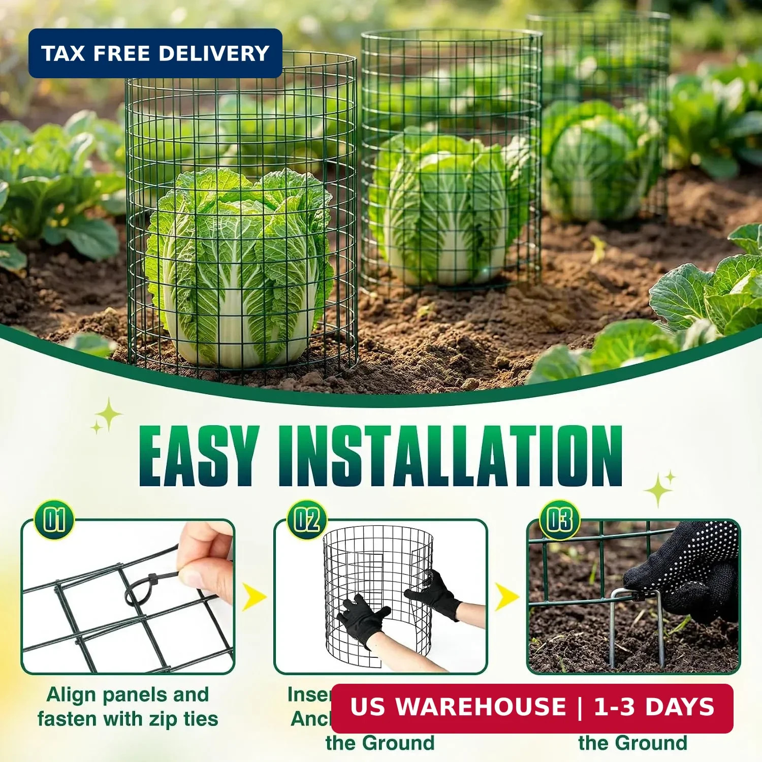 12 Pack 17″ x 12″ Tall Round Plant Cage – 36PCS Plant Support Cage Metal Wire Me