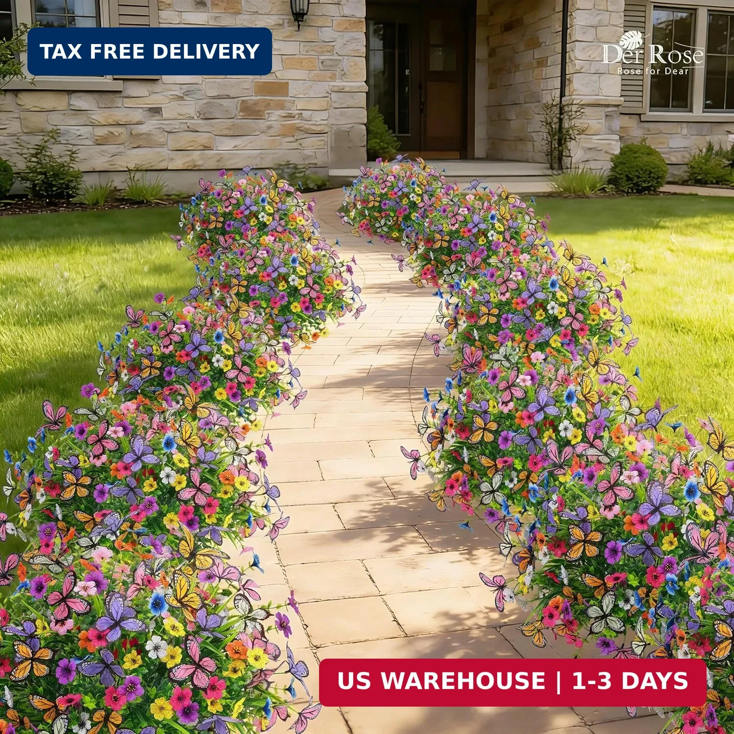 Der Rose 12Pcs Artificial Flowers for Outdoors with Large Fake Butterfly Flowers