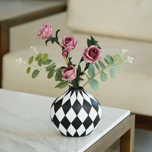 “Modern Black & White Checkered Flower Vase – Minimalist Home Decor for Living R