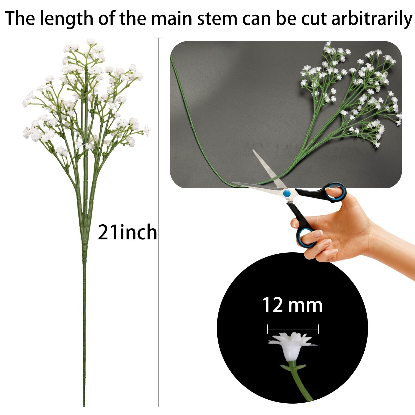 10PCS 21-inch Sturdy Artificial Baby’s Breath Flowers – Non-Shedding Design for