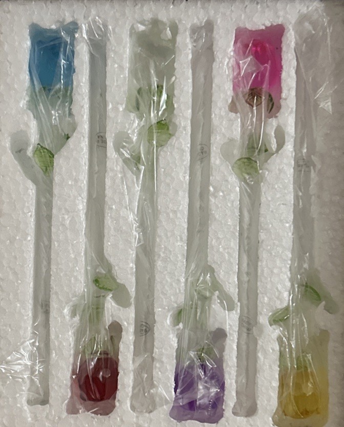 Set Of 6 Glass 8” Roses