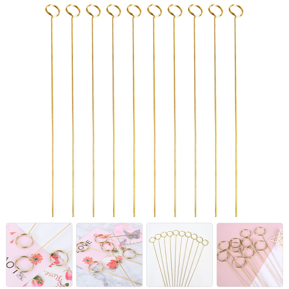 10Pcs Reusable Gold Metal Flower Picks Card Holders for Party and Cake Decor