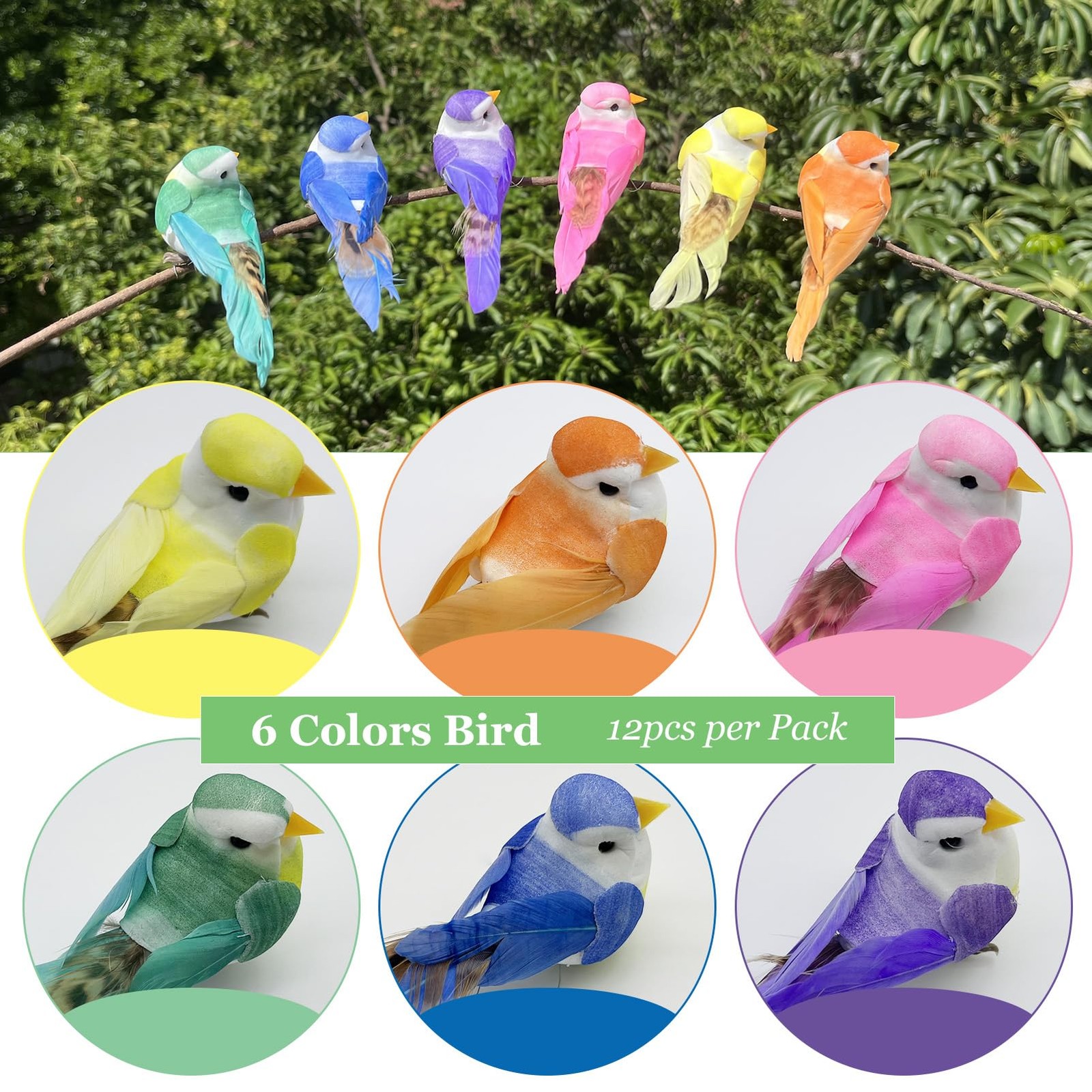 12pcs Artificial Simulation Foam Feather Birds with Wire Feet 3.5in Mini Love…