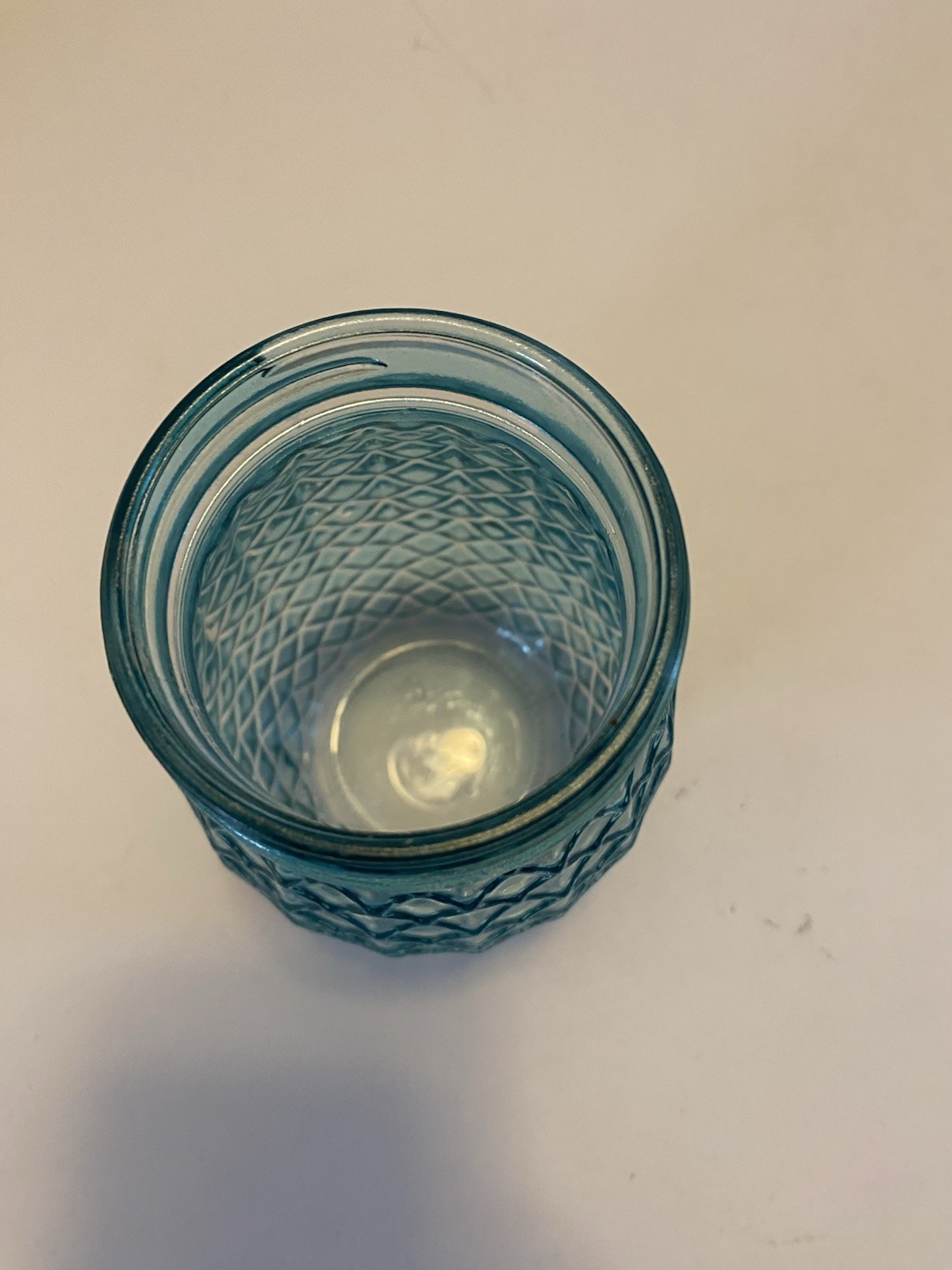 Vintage Style Blue Glass Flower Jar with Grid Like A Pineapple No Lid