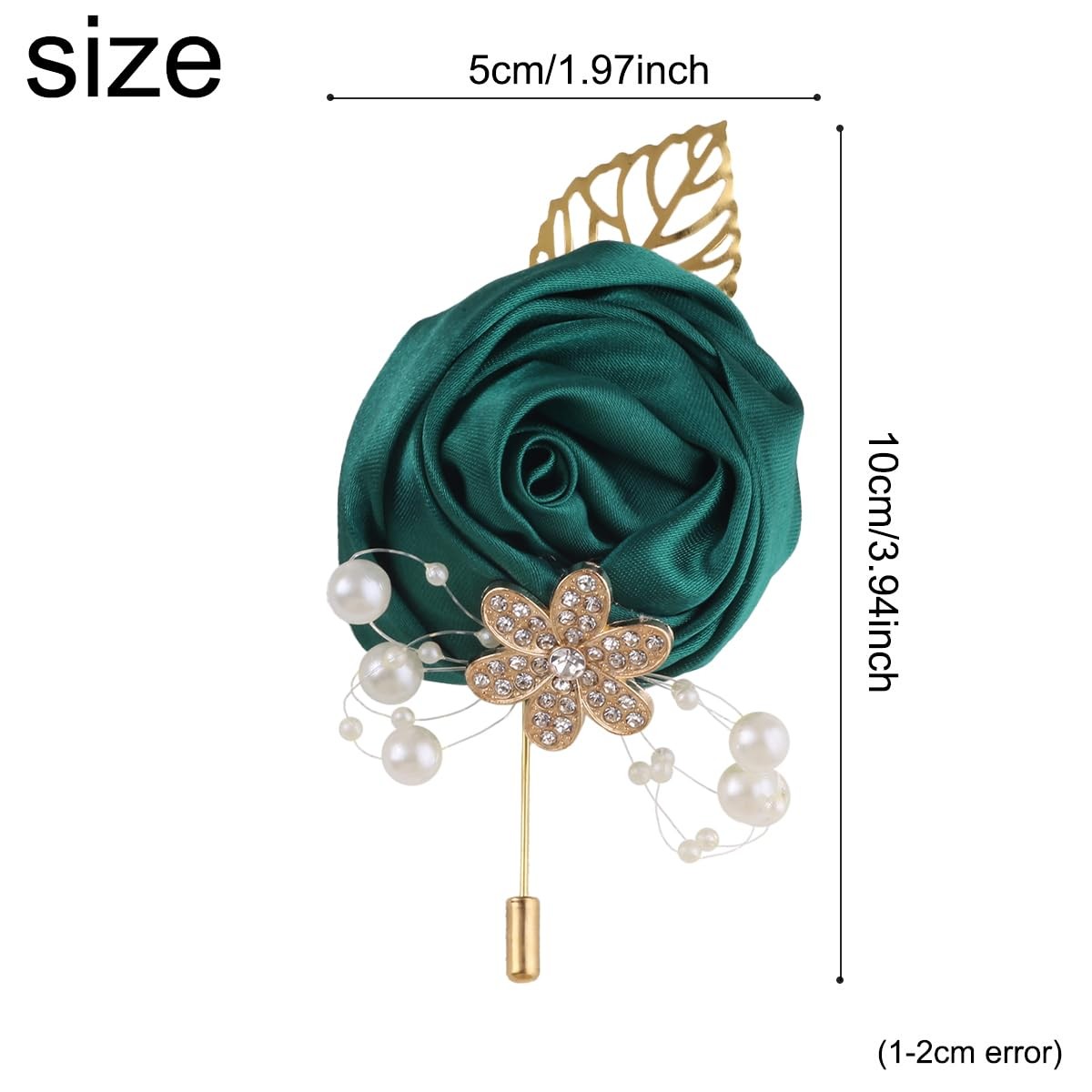 5pcs Emerald Green Boutonniere, Gold Leaf, Faux Silk Rose, Corsage, Wedding