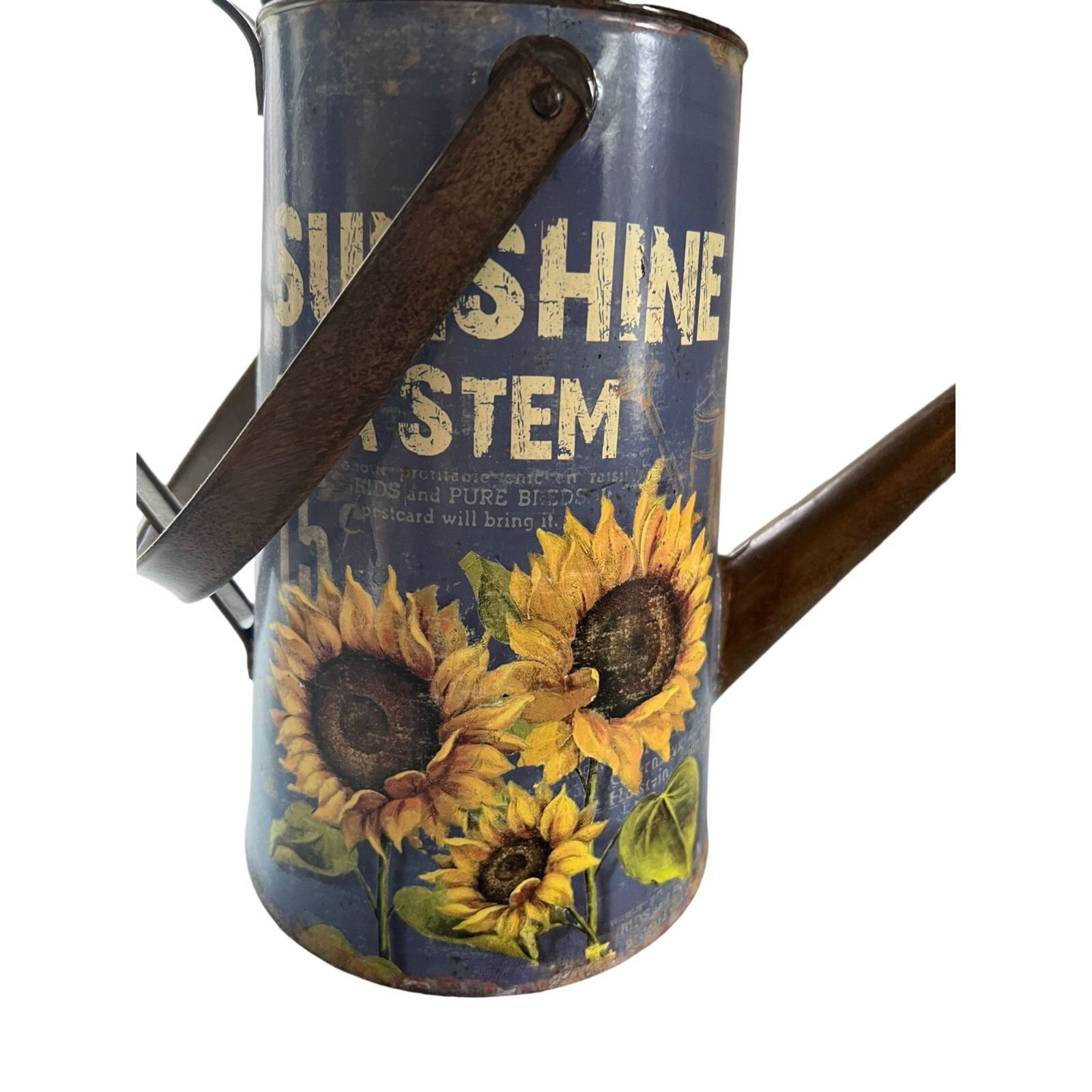 Sunflower Faux Flower Arrangement Metal Watering Can 19″ tall