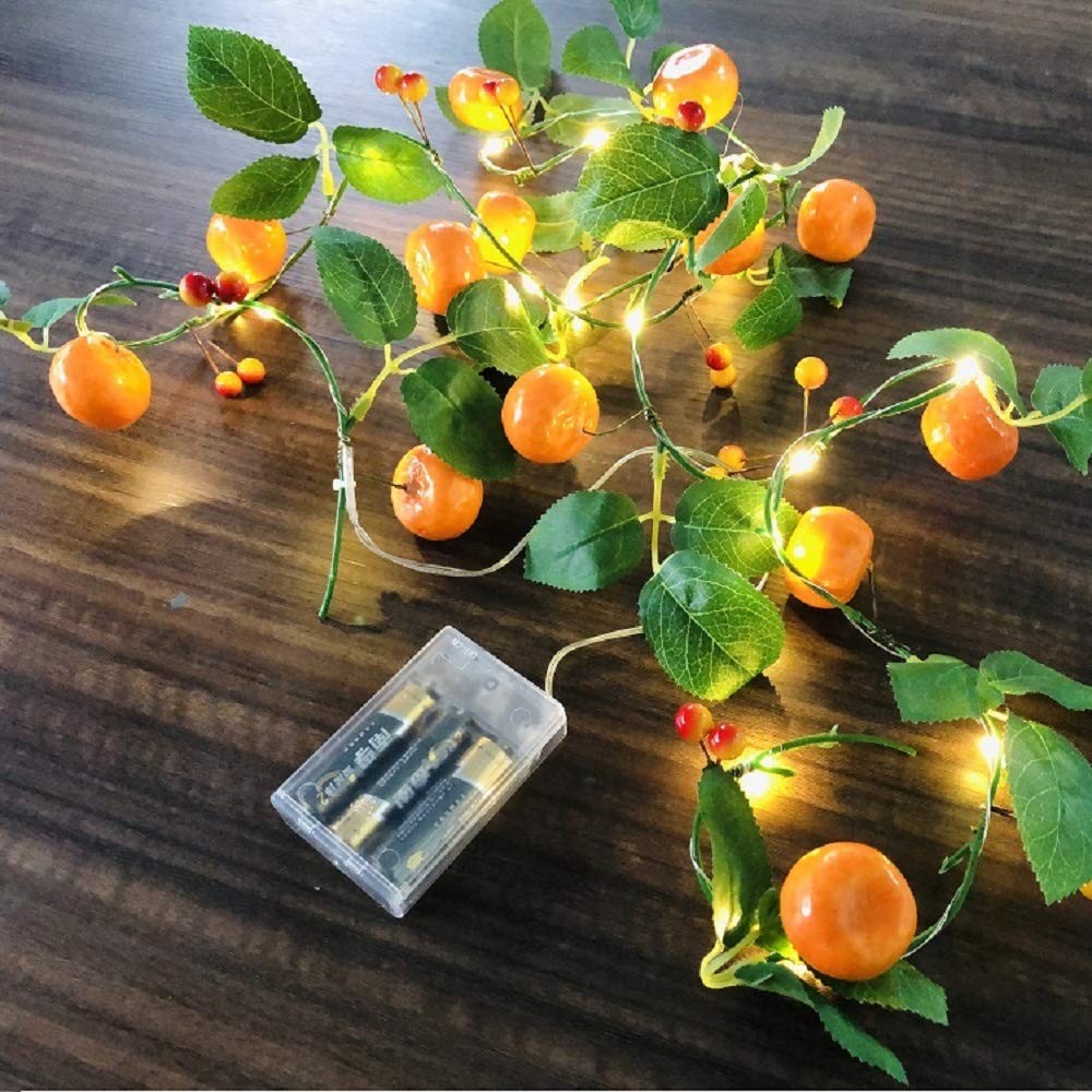 Artificial Fruit Tangerine String Lights LED Oranges Hanging Vines Plant Garl…