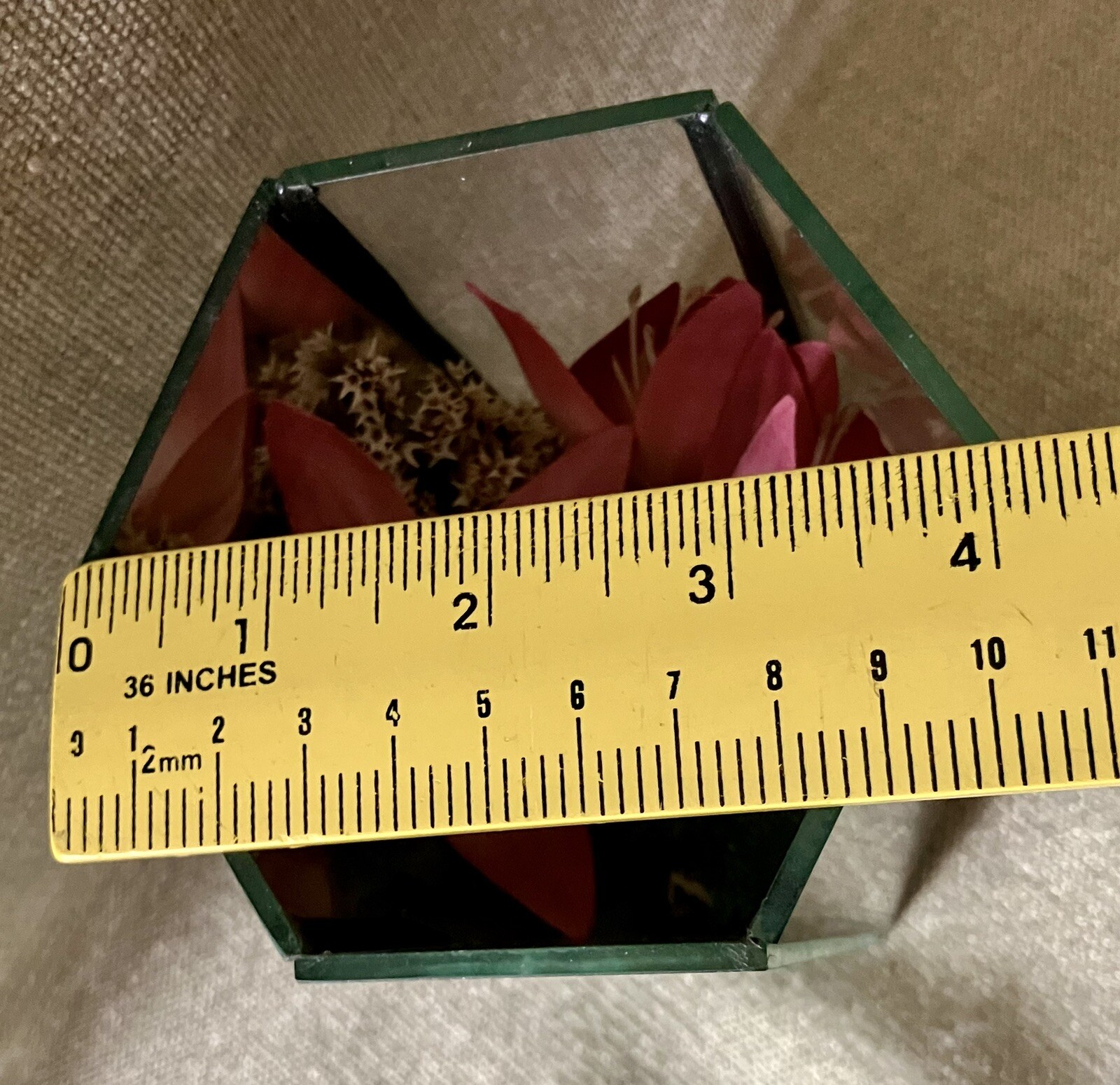 Vtg Geometric Terrarium Faux Pink Lily Glass Polygon On The Rocks Mirror Back