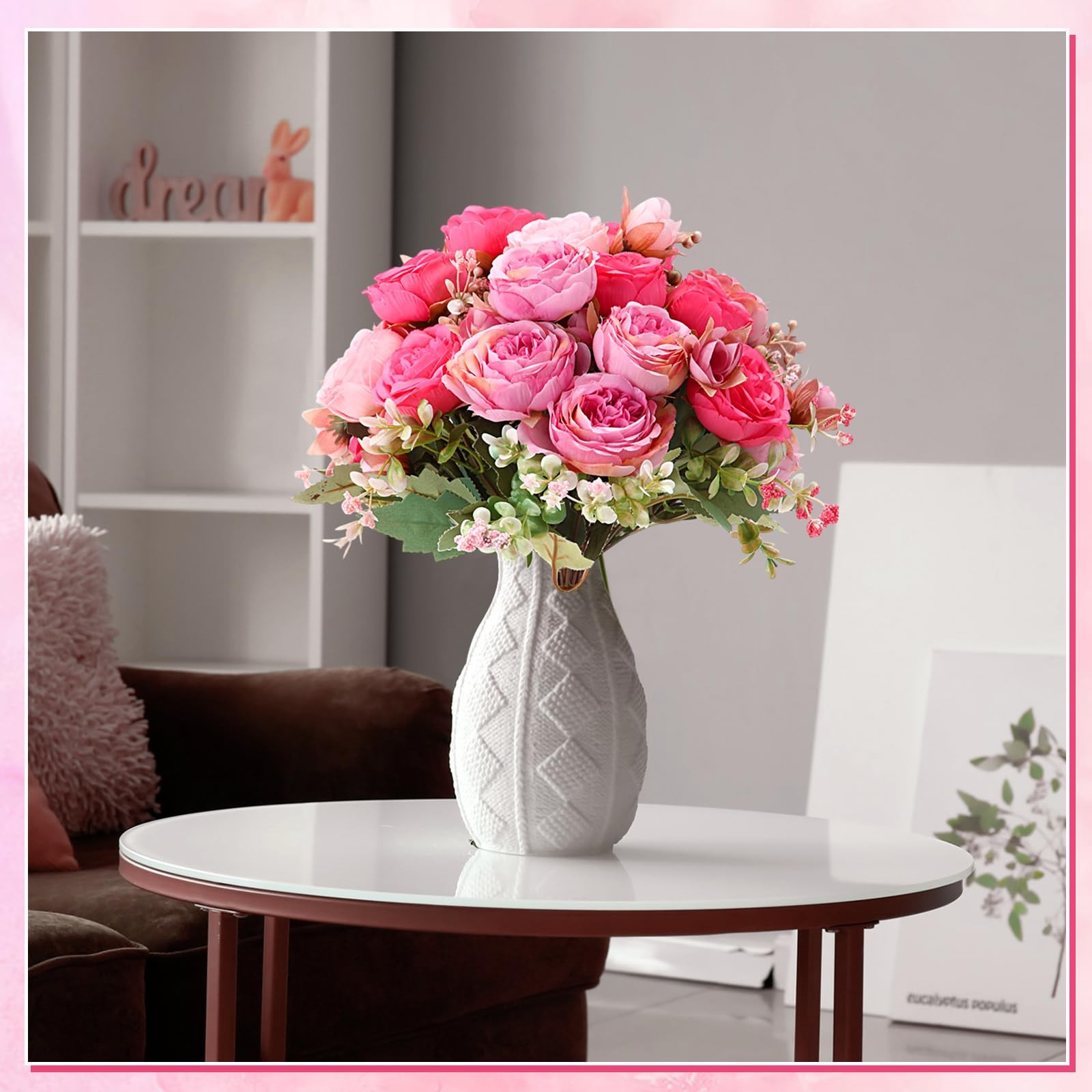 8 PCS Artificial Peonies Flowers Silk Peony Bouquet Floral Rose Pink Decor