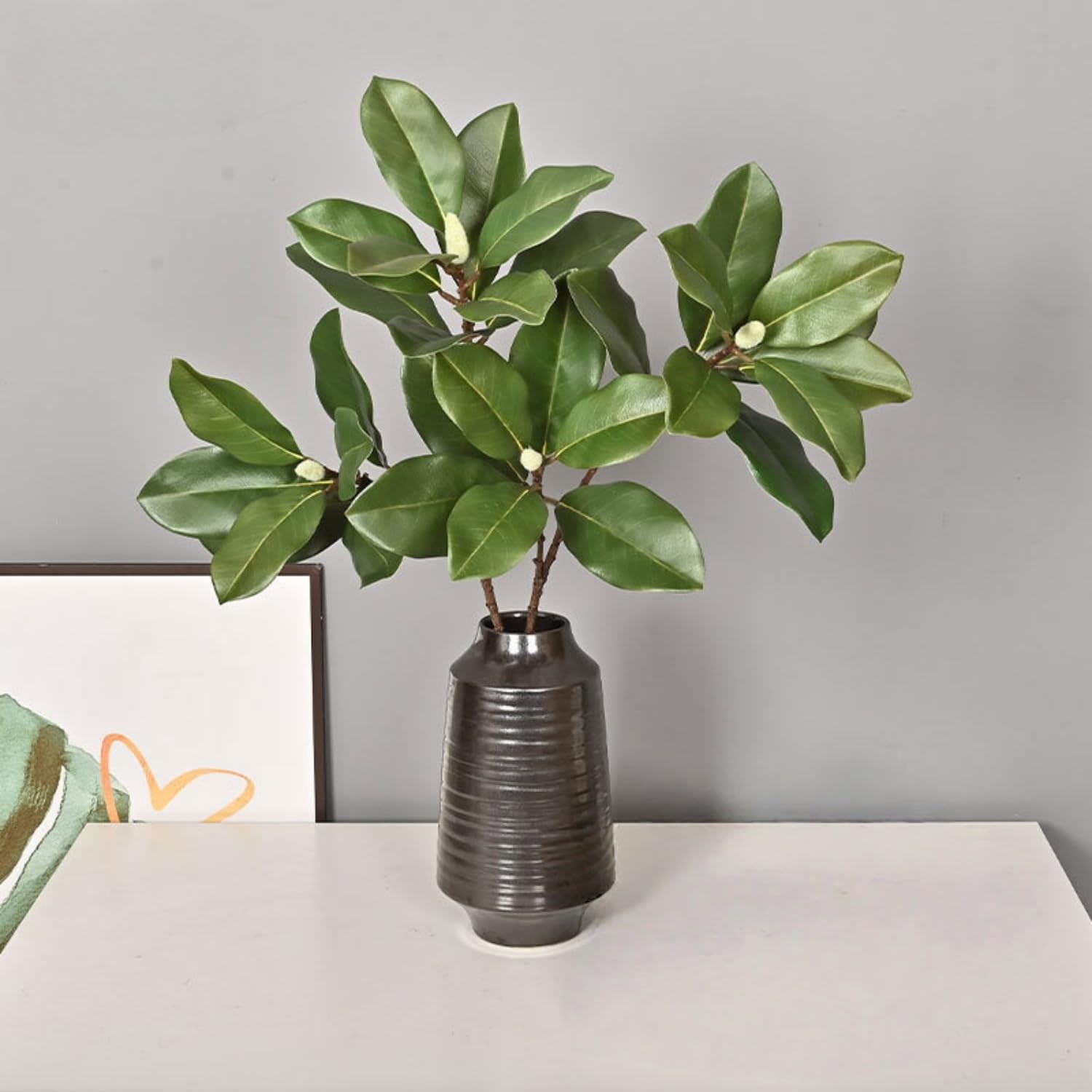 Artificial Magnolia Leaves Branches 27.5″ Magnolia Stems 3D Fake Magnolias Le…